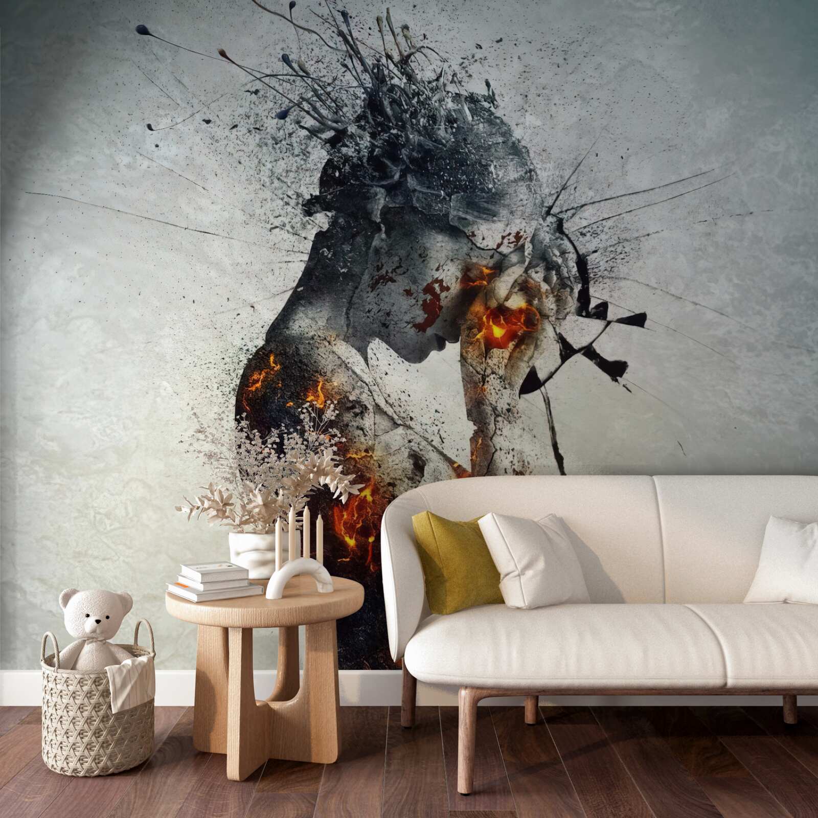 Fotobehang meisje verbergt haar gezicht in haar handen