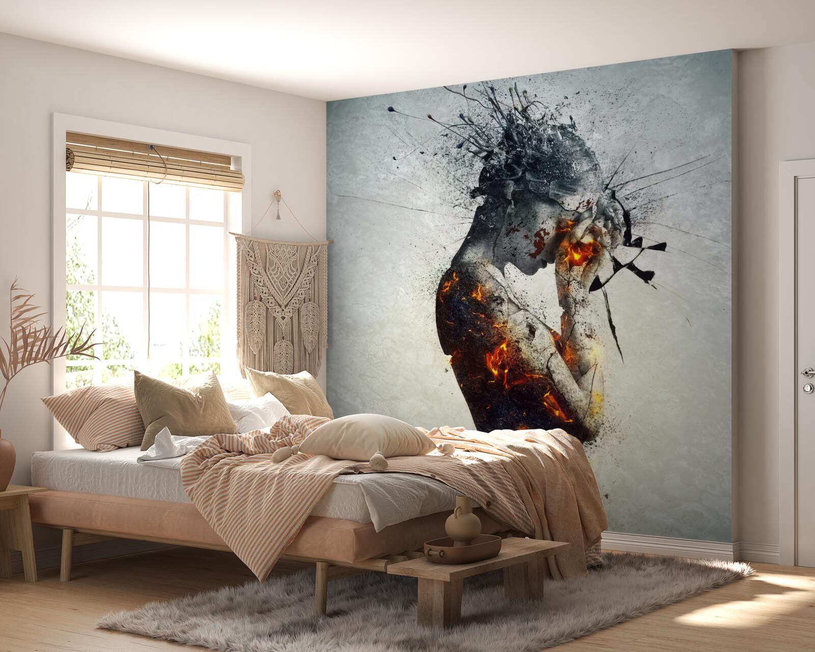 Fotobehang meisje verbergt haar gezicht in haar handen