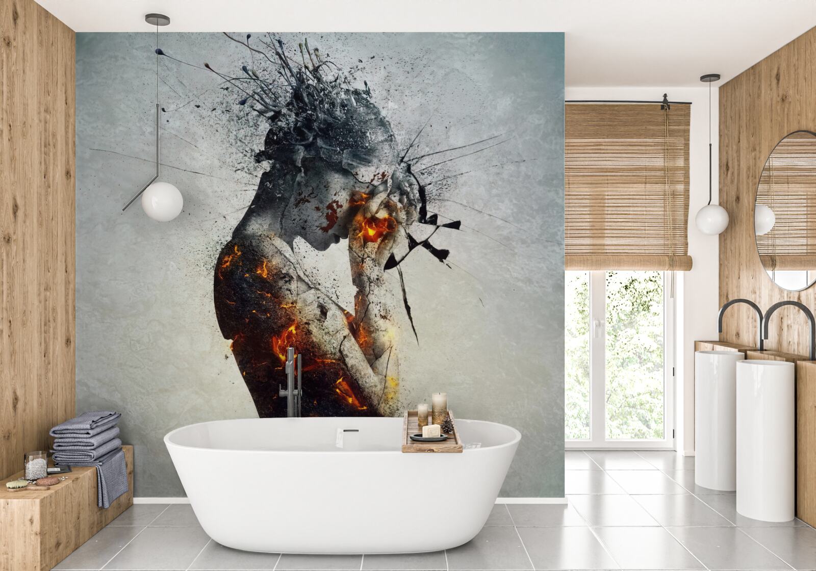 Fotobehang meisje verbergt haar gezicht in haar handen