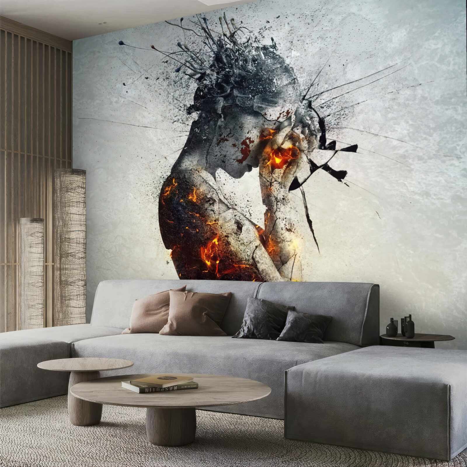 Fotobehang meisje verbergt haar gezicht in haar handen