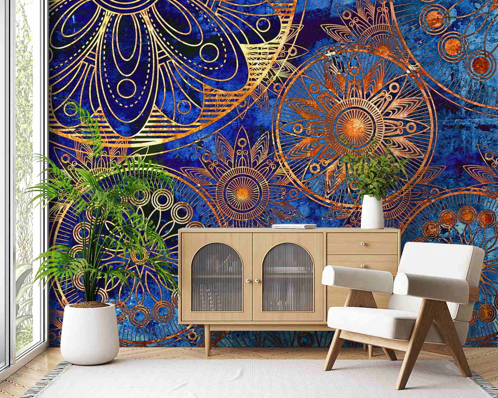 Fotobehang diverse golvende gouden cirkels