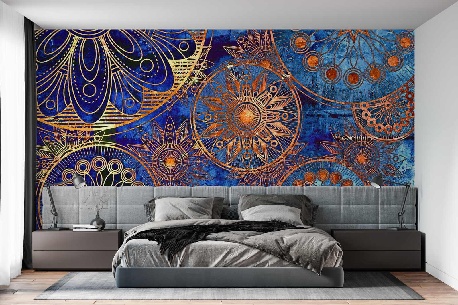 Fotobehang diverse golvende gouden cirkels