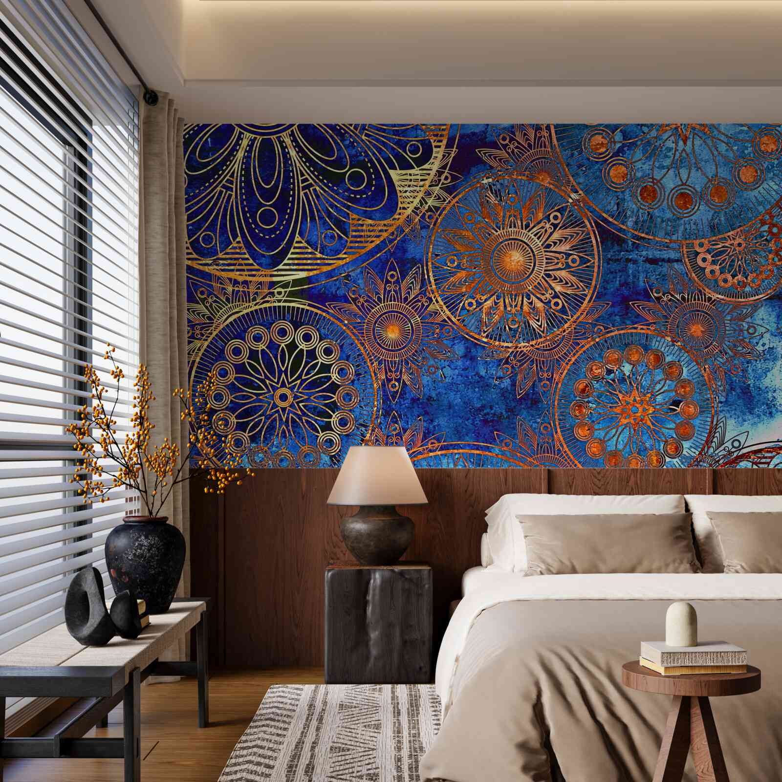 Fotobehang diverse golvende gouden cirkels