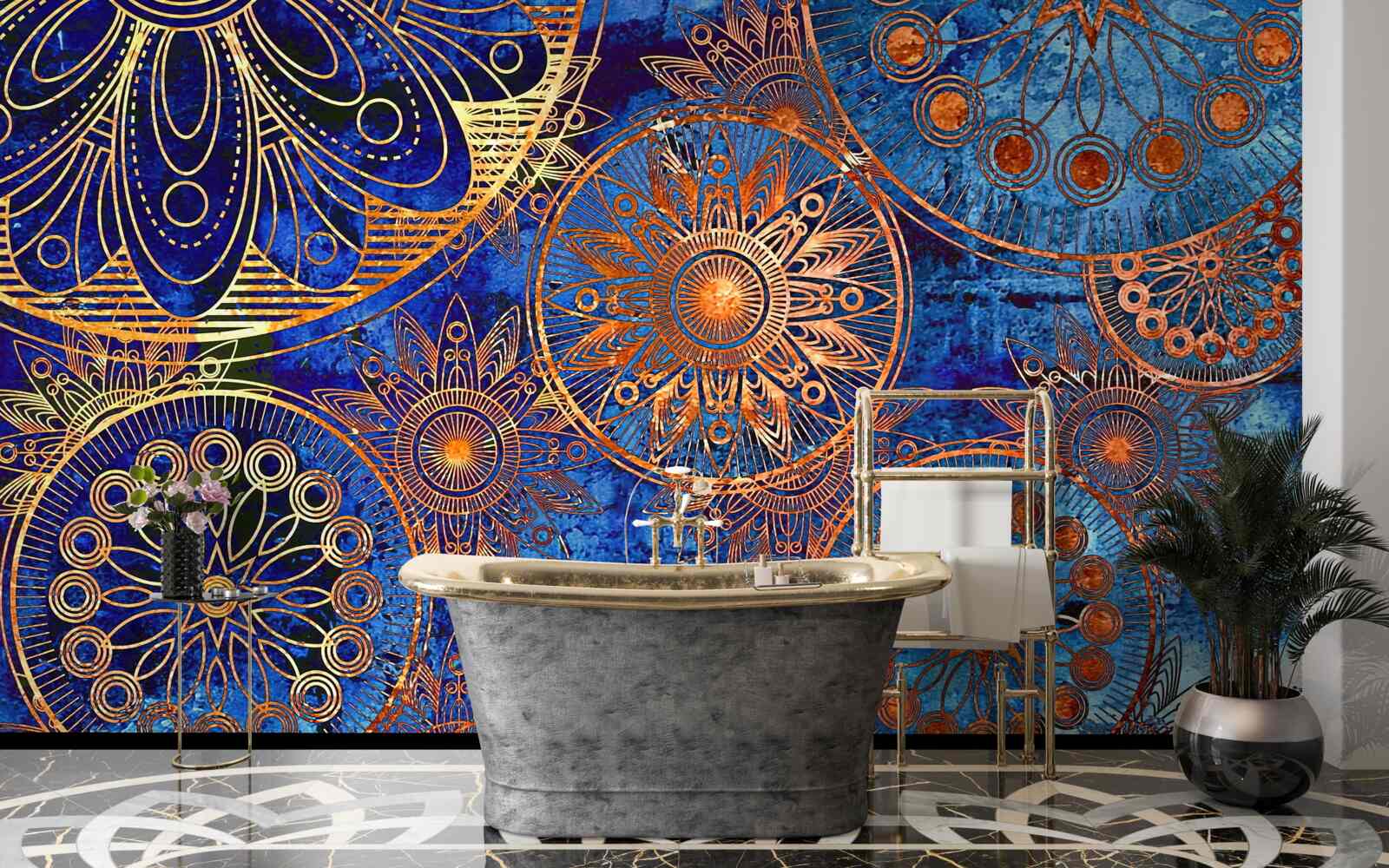 Fotobehang diverse golvende gouden cirkels