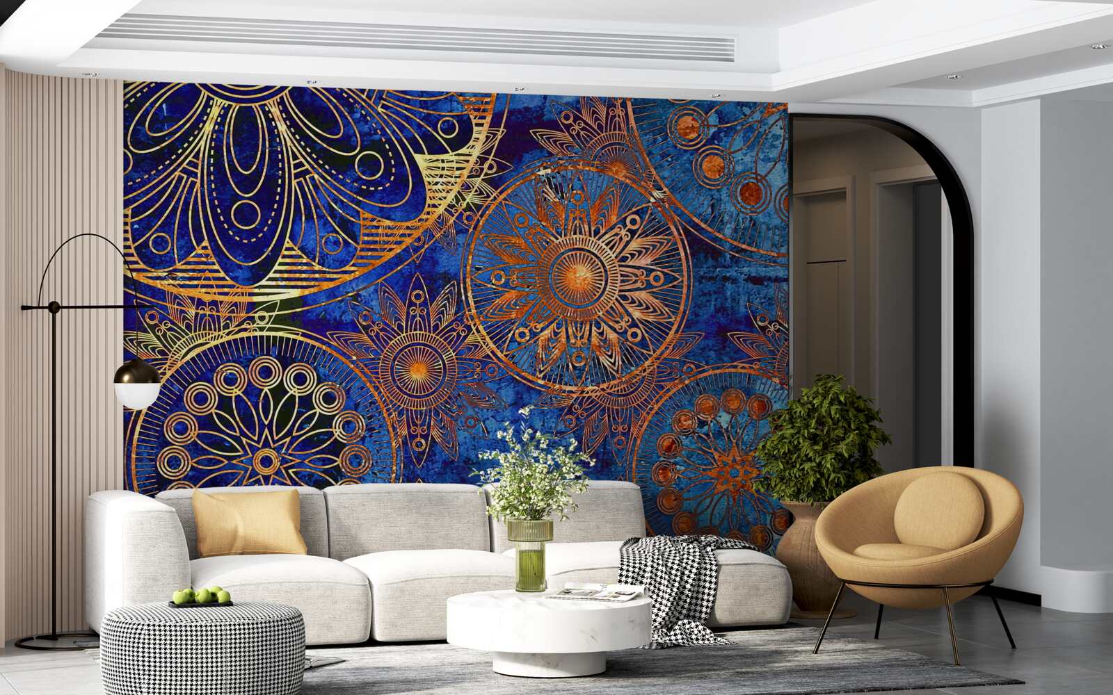 Fotobehang diverse golvende gouden cirkels