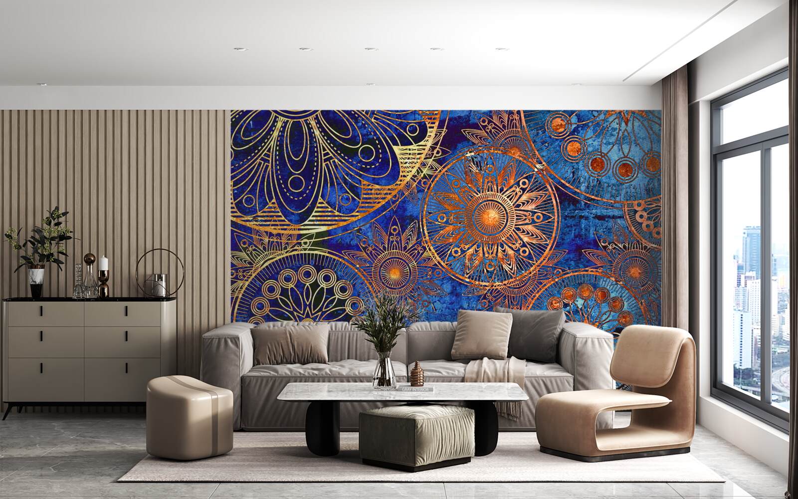 Fotobehang diverse golvende gouden cirkels