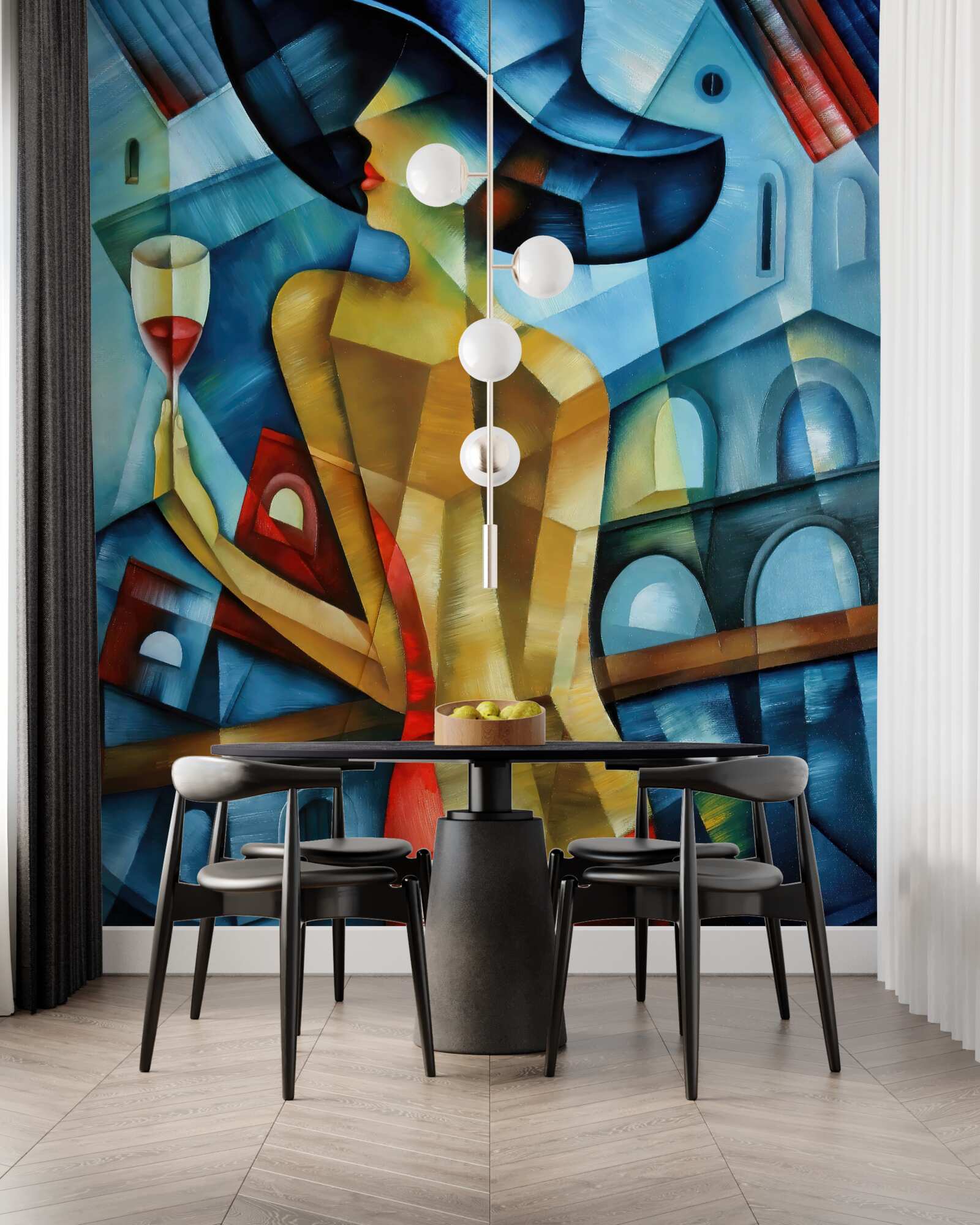 Fotobehang dame met hoed en glas in haar hand