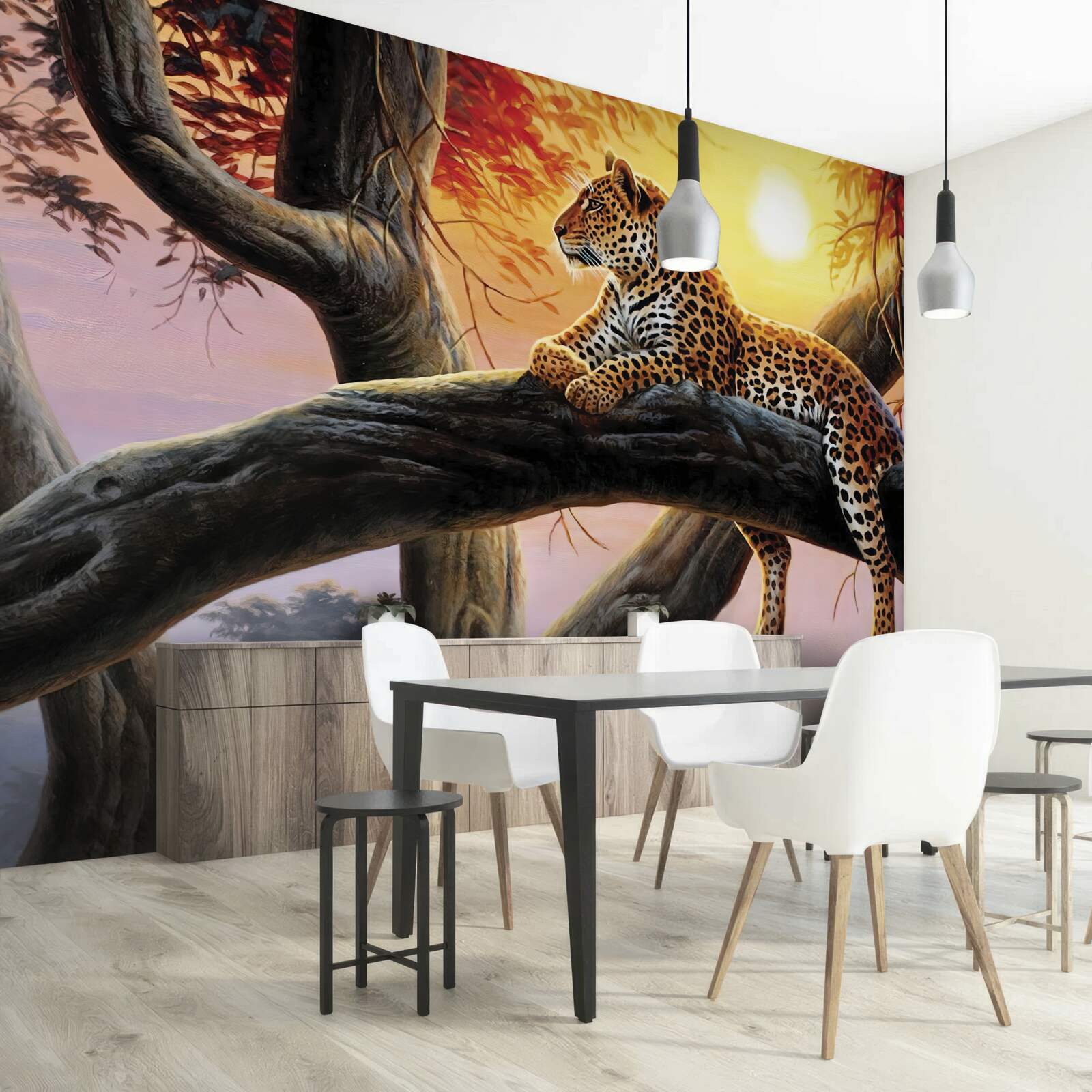 Fotobehang luipaard zat in een boom en genoot van een rustpauze