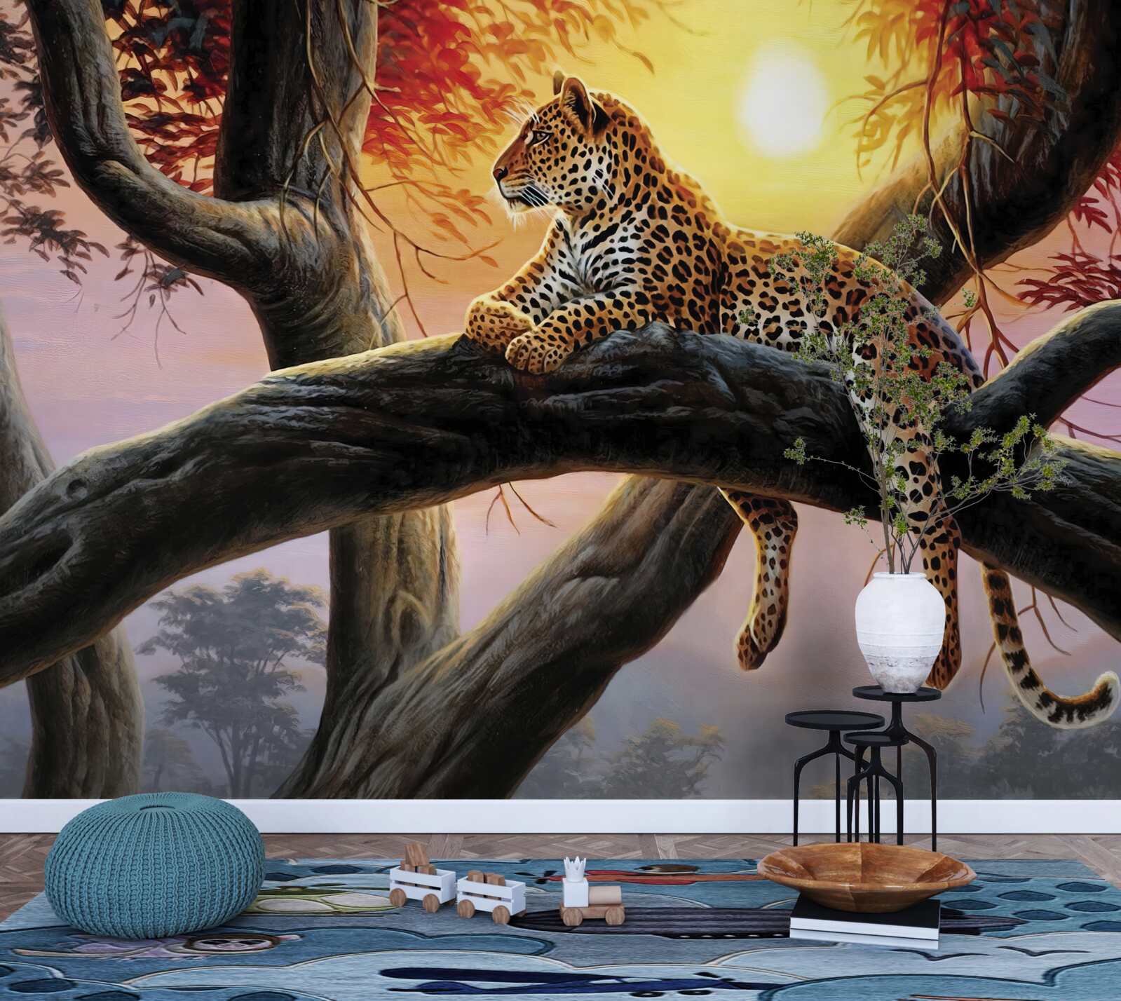 Fotobehang luipaard zat in een boom en genoot van een rustpauze