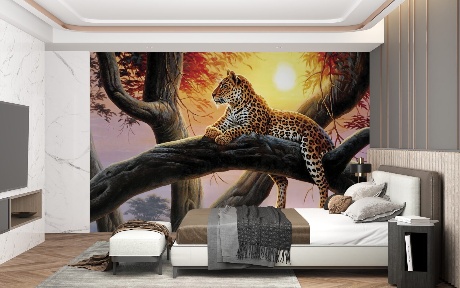 Fotobehang luipaard zat in een boom en genoot van een rustpauze