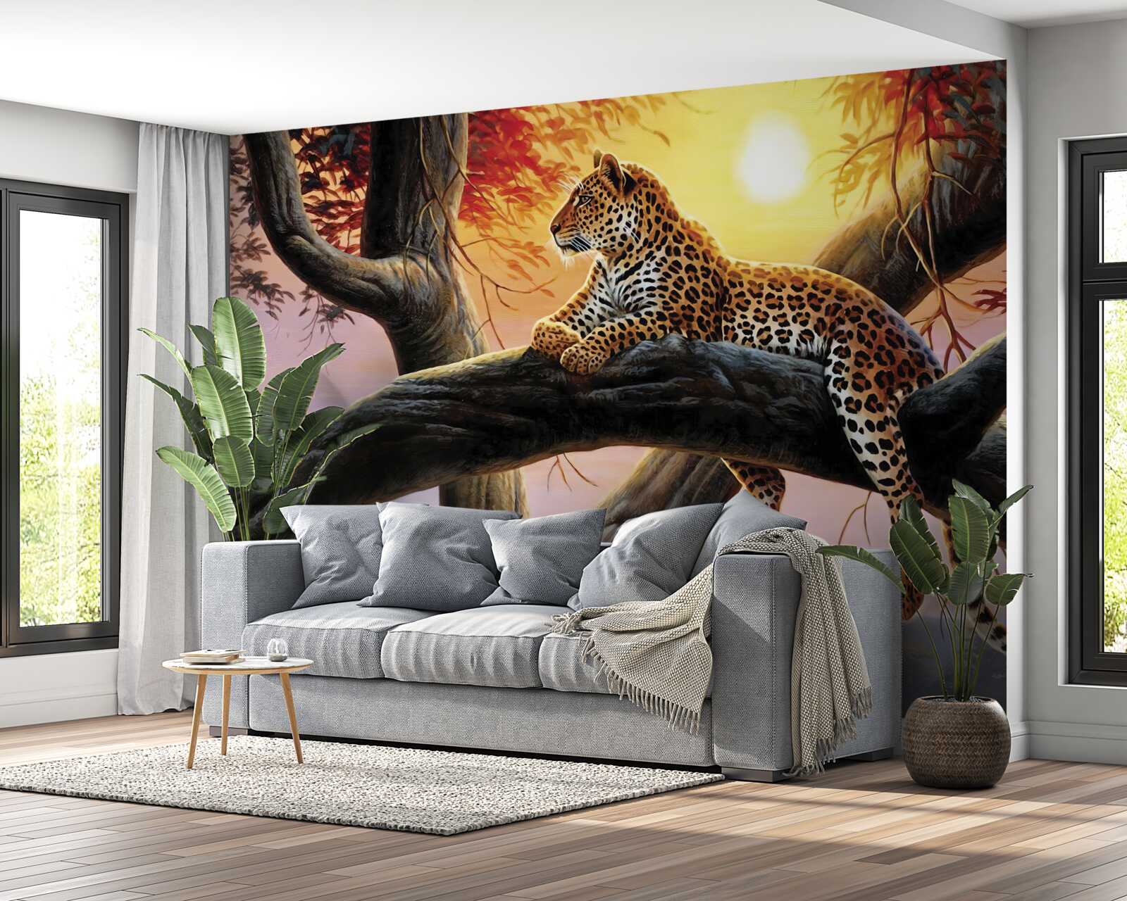 Fotobehang luipaard zat in een boom en genoot van een rustpauze