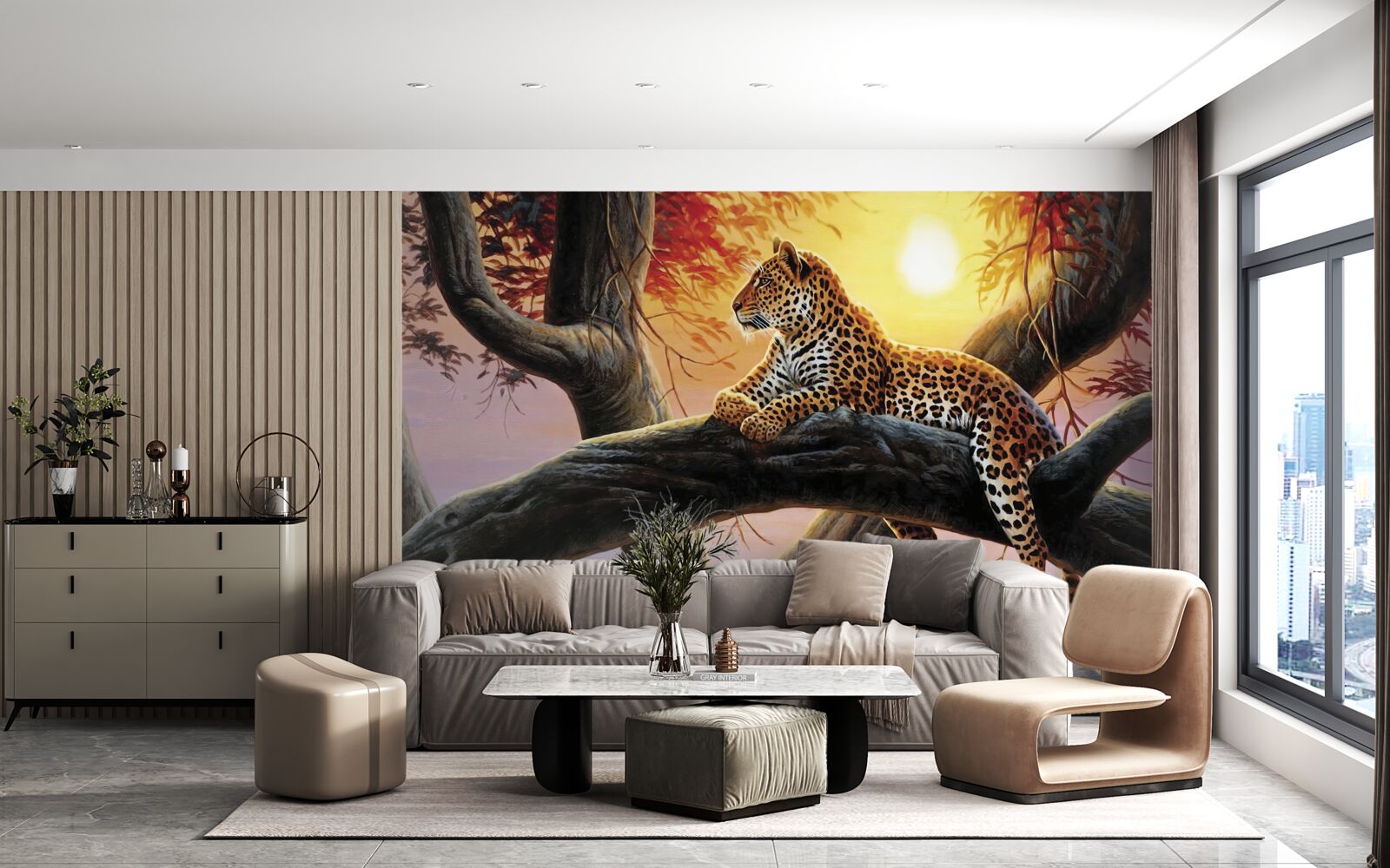 Fotobehang luipaard zat in een boom en genoot van een rustpauze