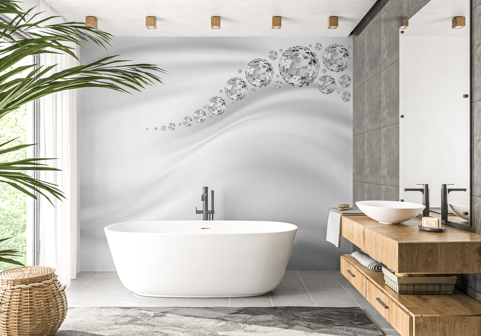 Fotobehang besneeuwde golven en kostbare mineralen