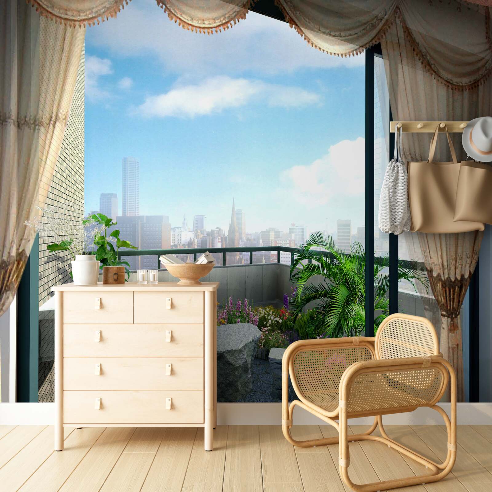 Fotobehang planten voor de open loggia