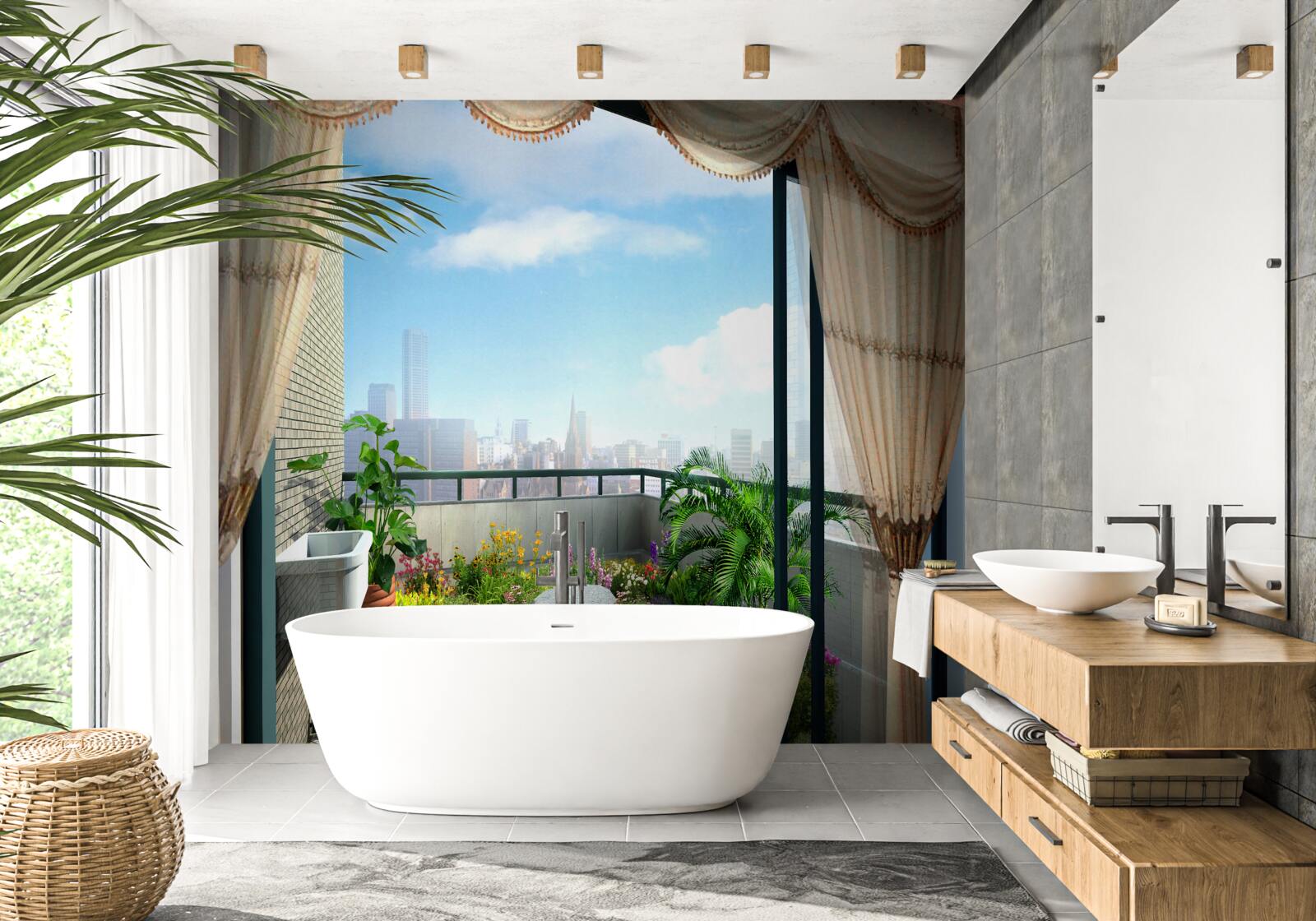 Fotobehang planten voor de open loggia