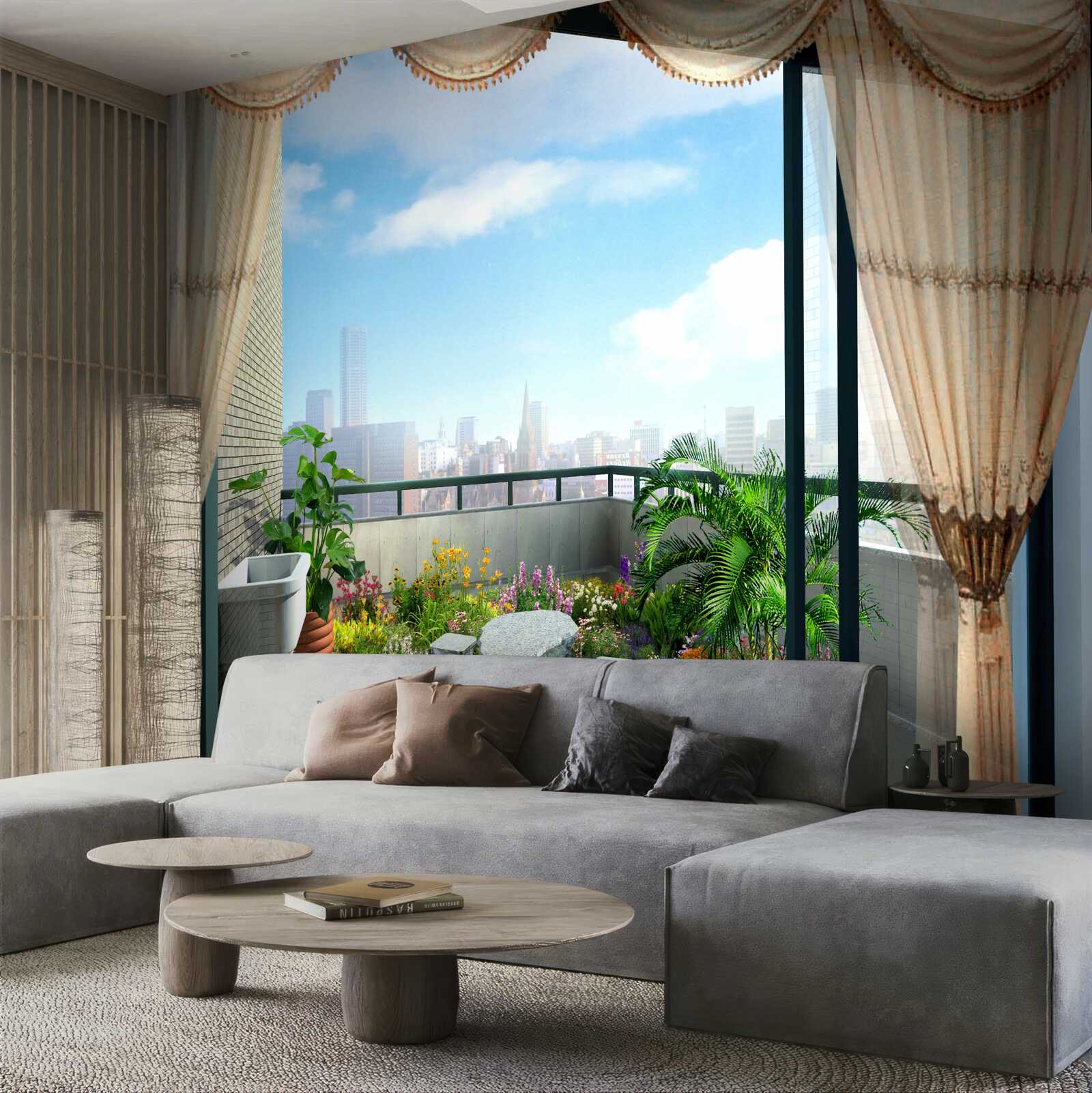 Fotobehang planten voor de open loggia