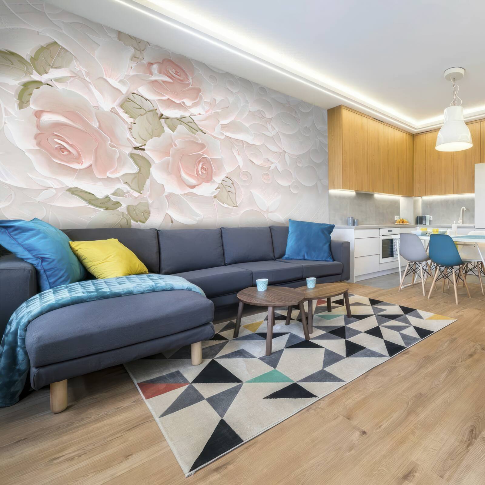 Fotobehang bleke rozen op een bleke muur