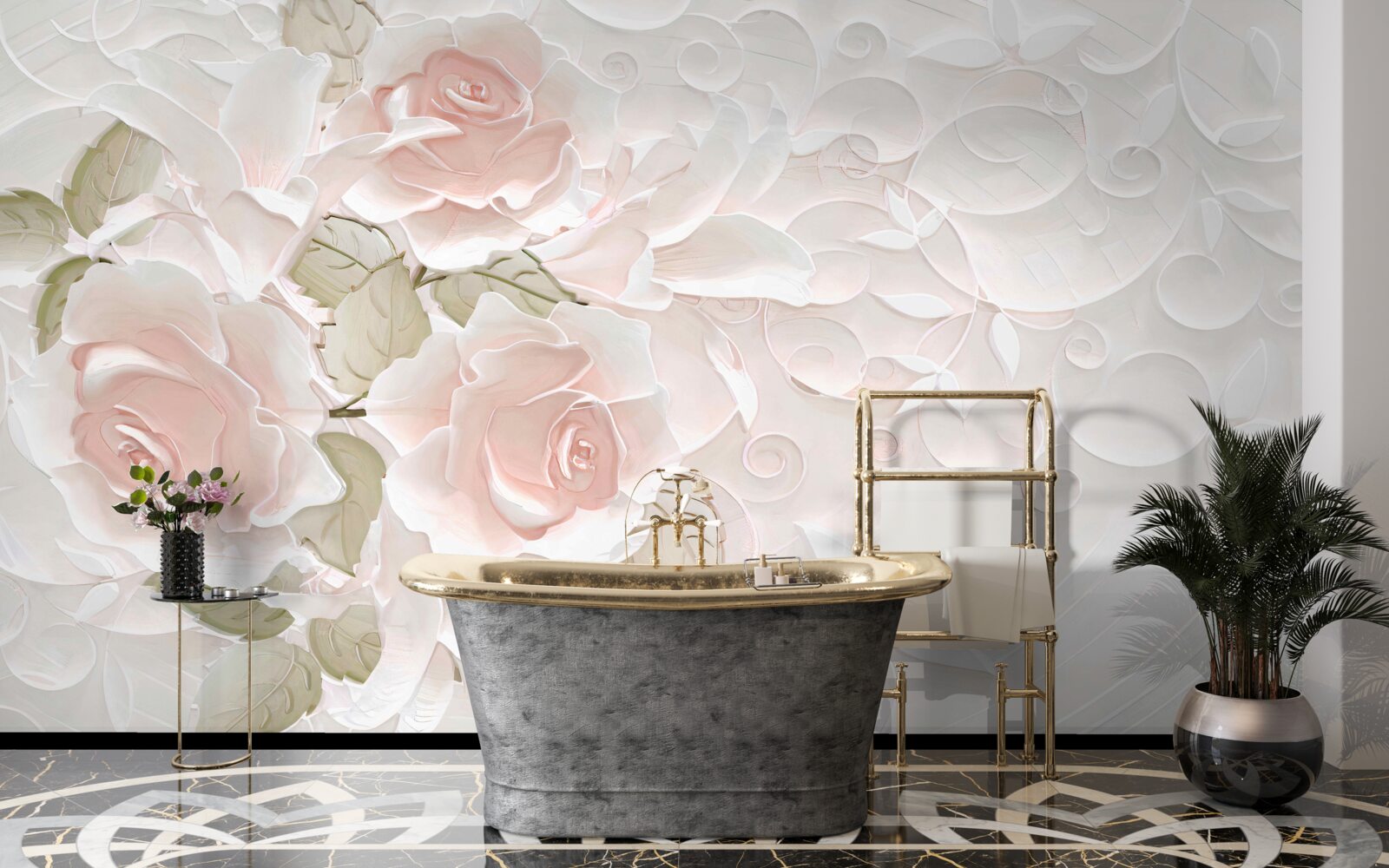 Fotobehang bleke rozen op een bleke muur