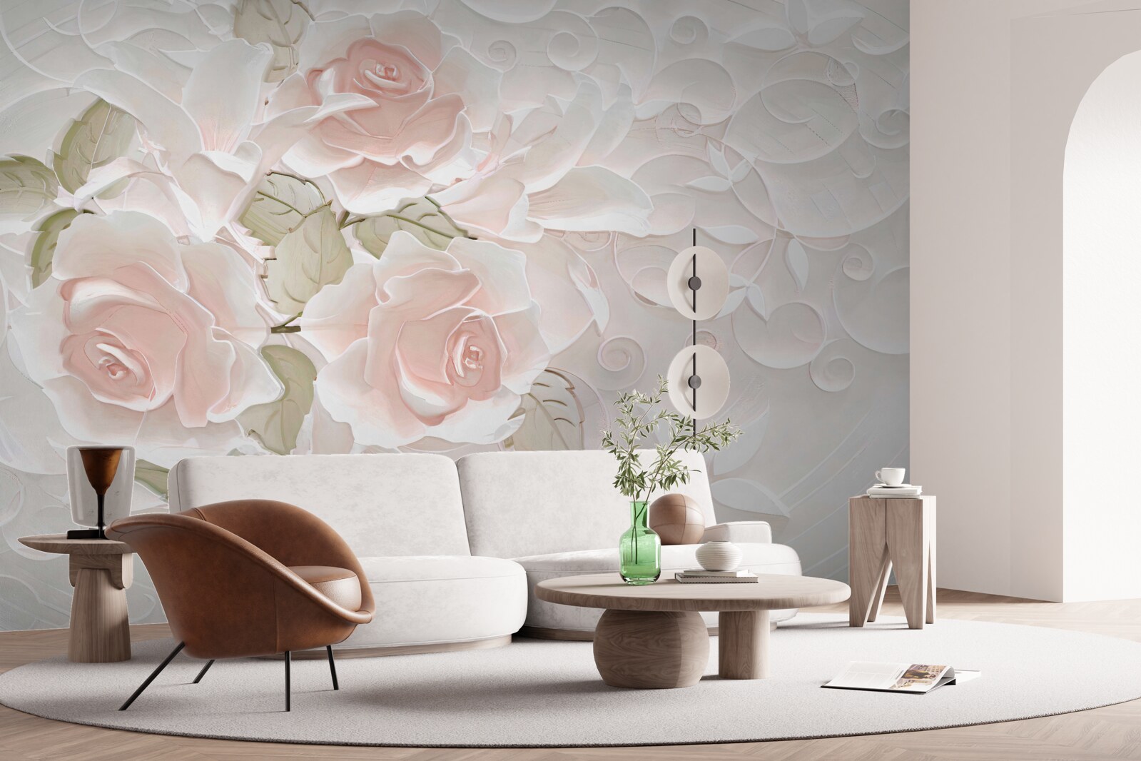 Fotobehang bleke rozen op een bleke muur