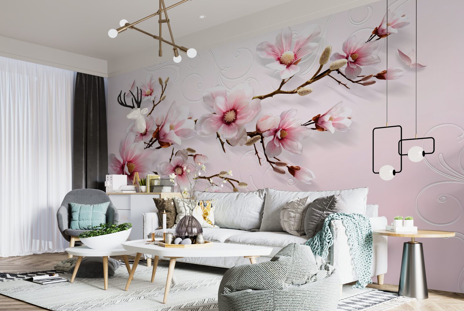 Fotobehang achtergrondschildering met bloemmotief