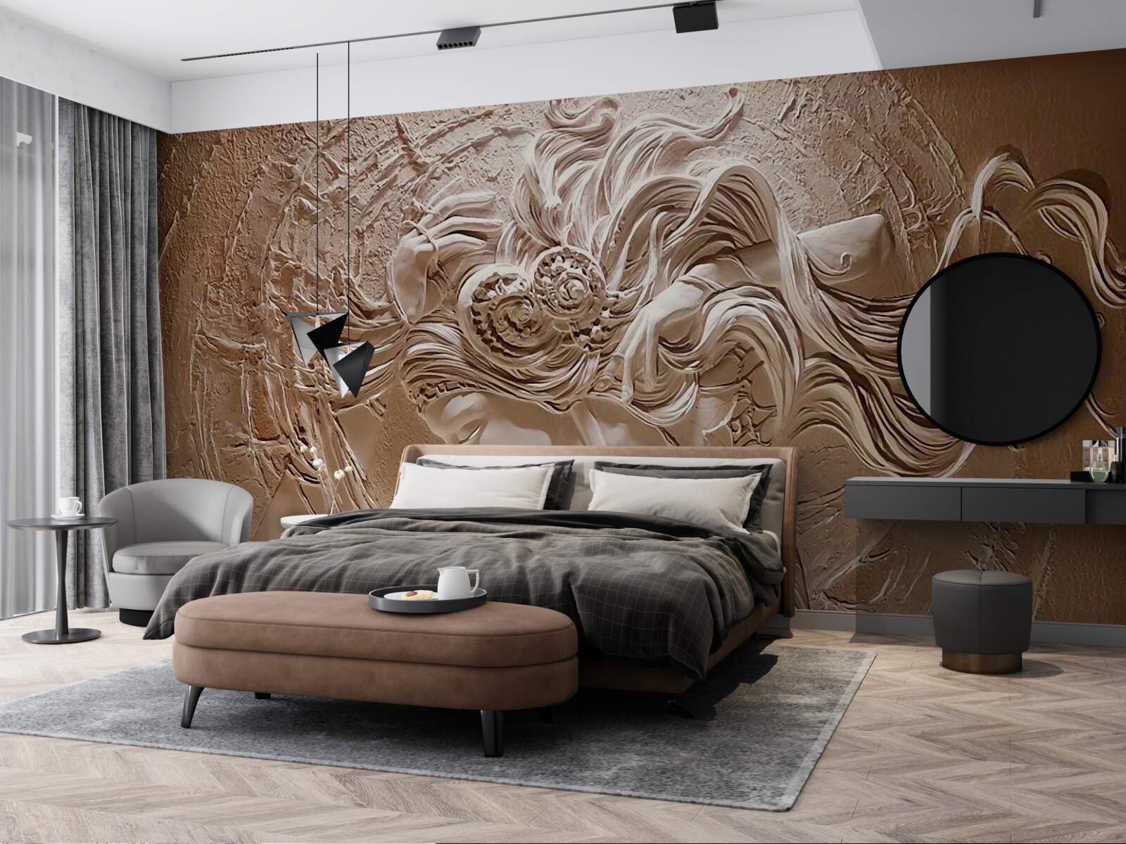 Fotobehang afbeelding van een meisje in bas-reliëf