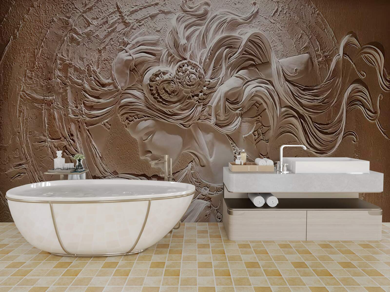 Fotobehang afbeelding van een meisje in bas-reliëf