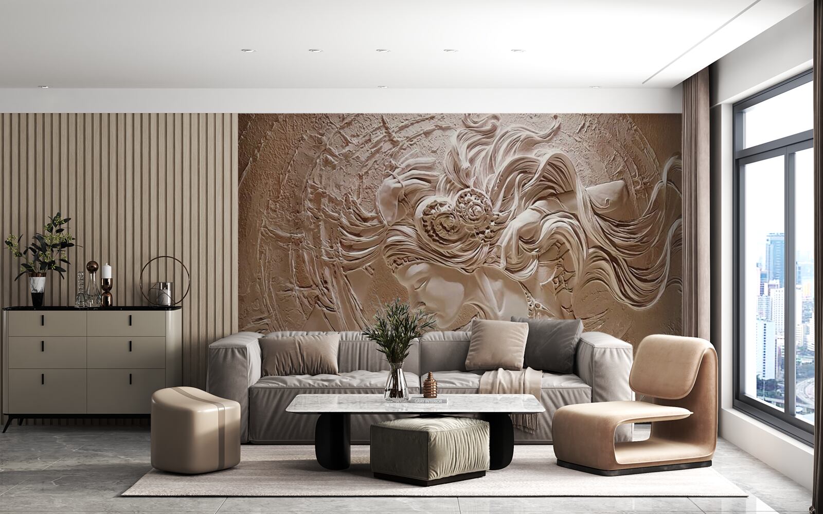 Fotobehang afbeelding van een meisje in bas-reliëf