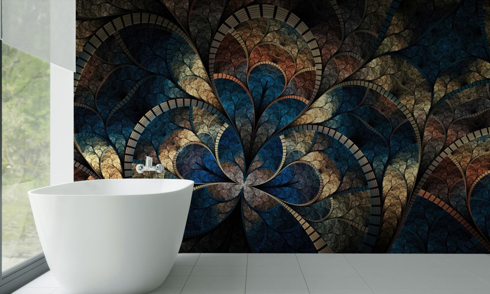 Fotobehang donkerblauwe en gouden figuren