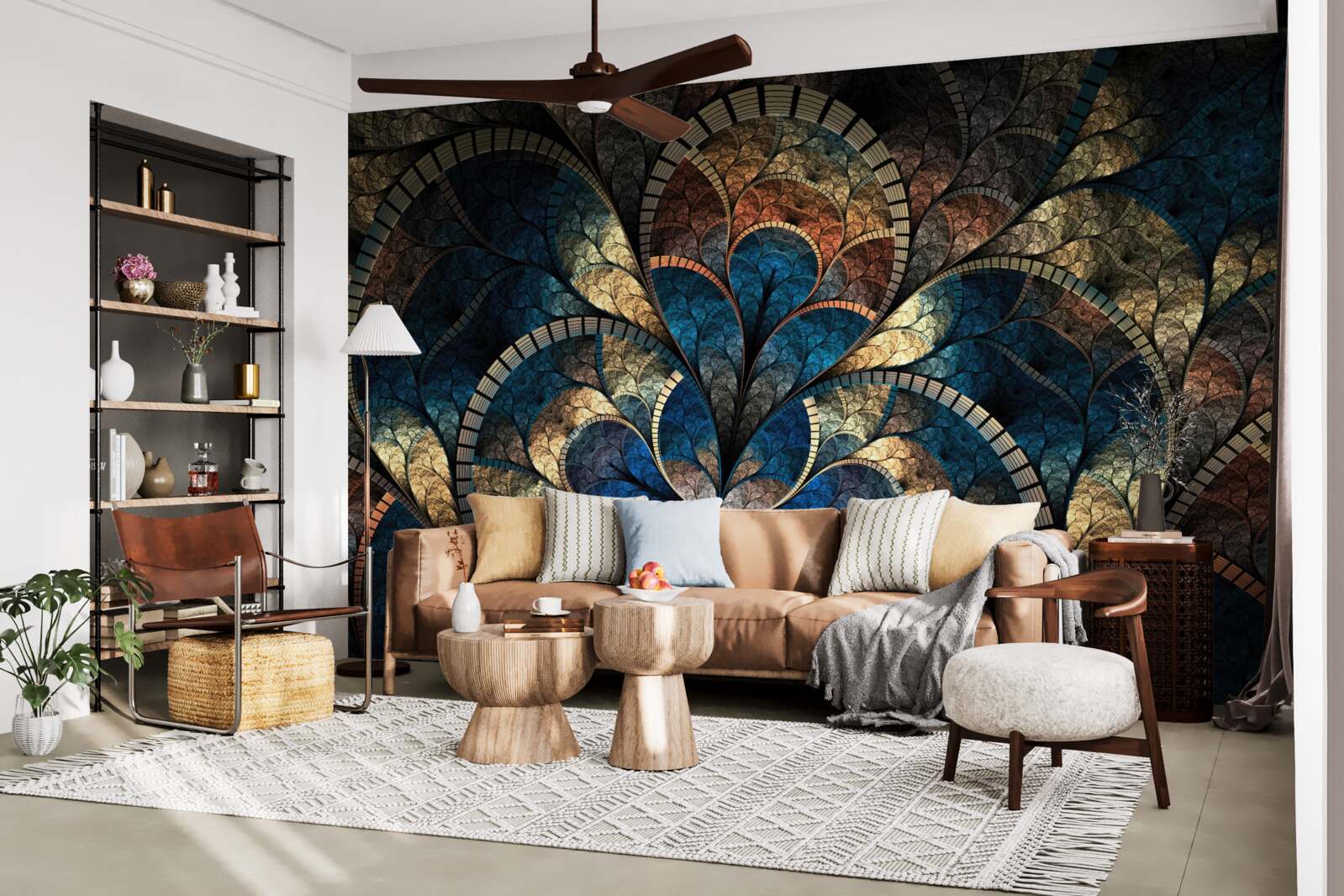 Fotobehang donkerblauwe en gouden figuren