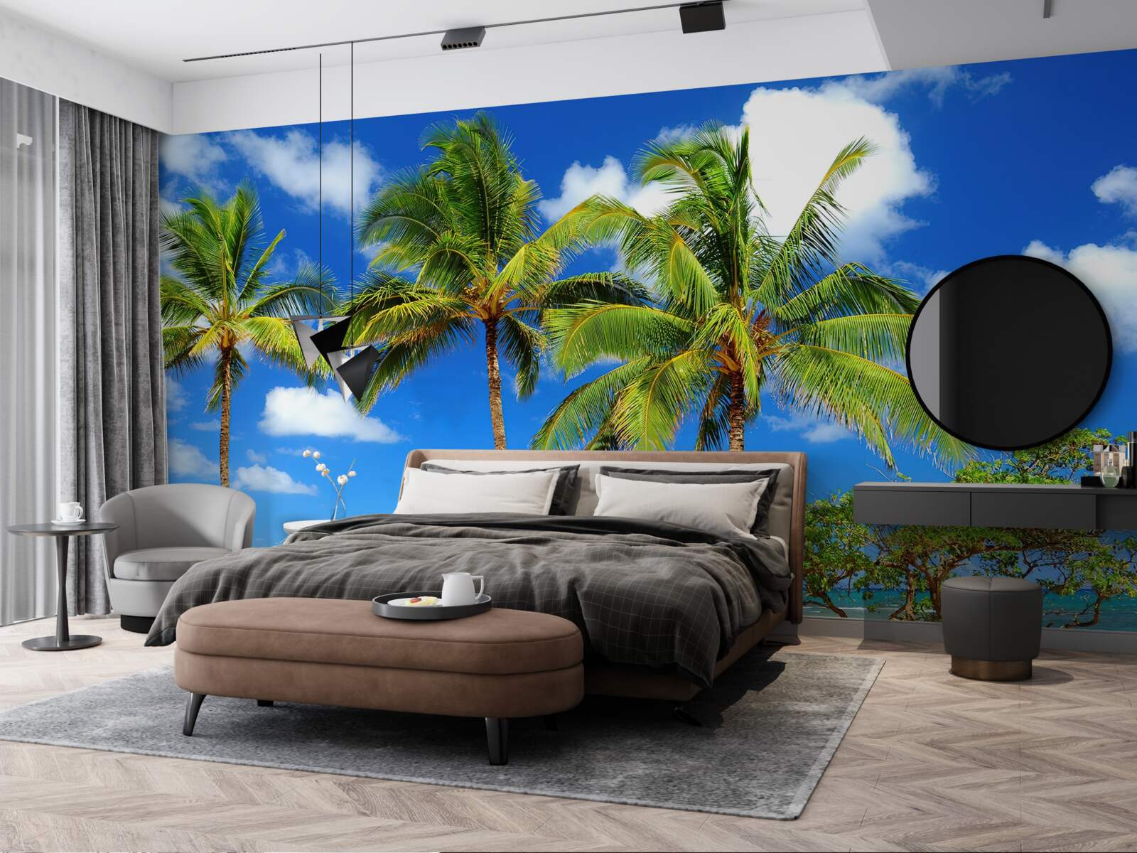 Fotobehang palmbomen aan een zandkust