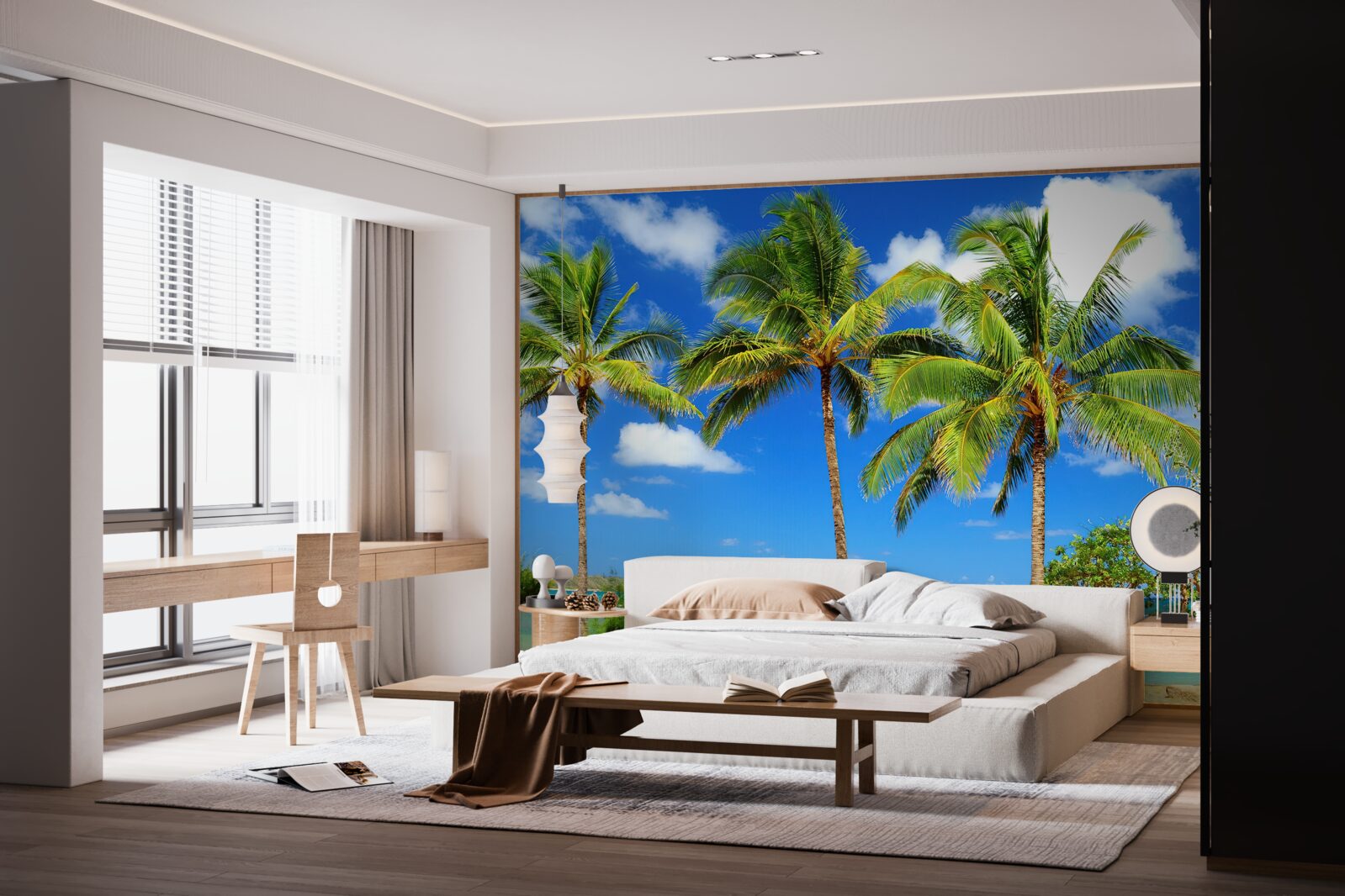 Fotobehang palmbomen aan een zandkust