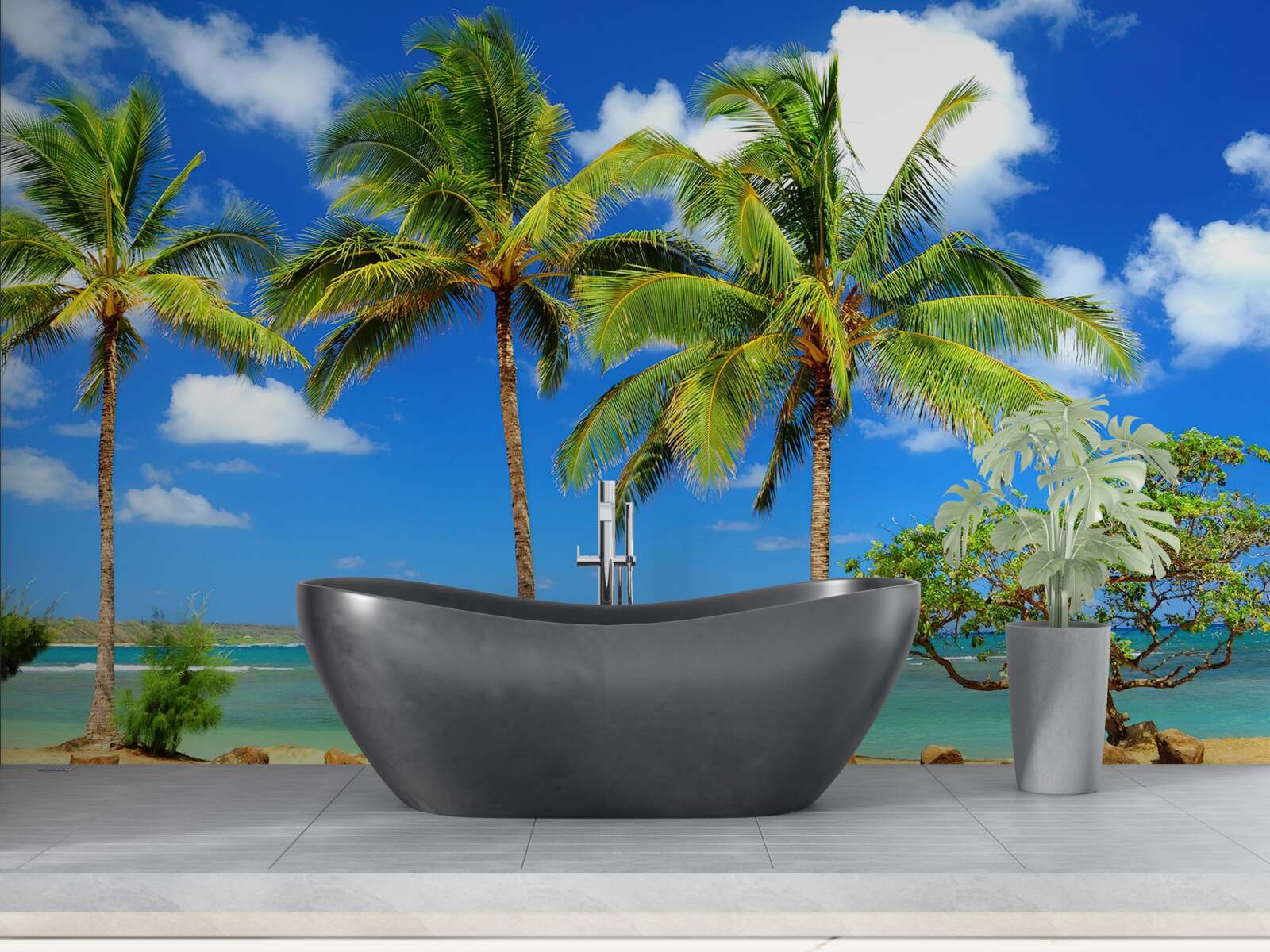 Fotobehang palmbomen aan een zandkust