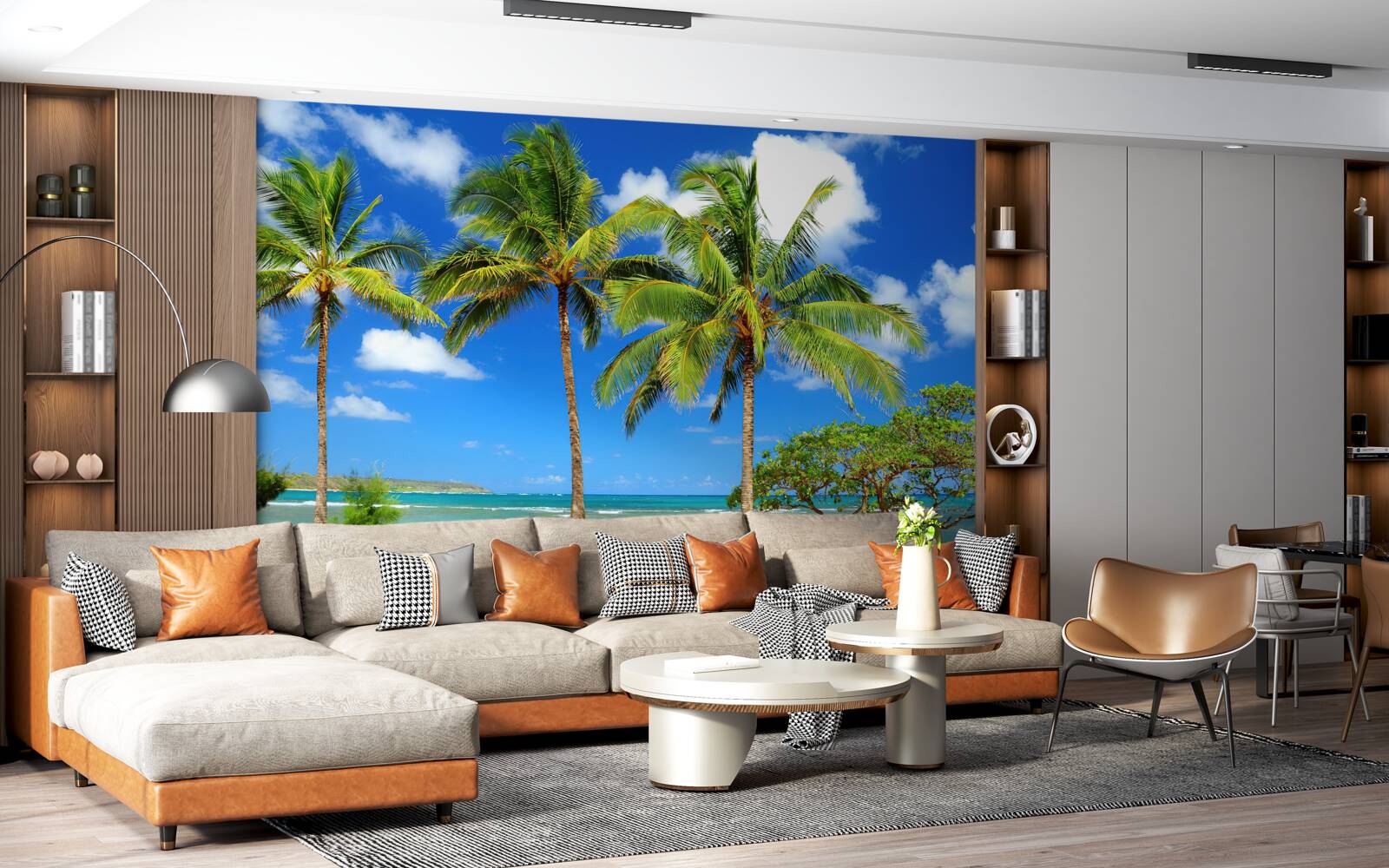 Fotobehang palmbomen aan een zandkust