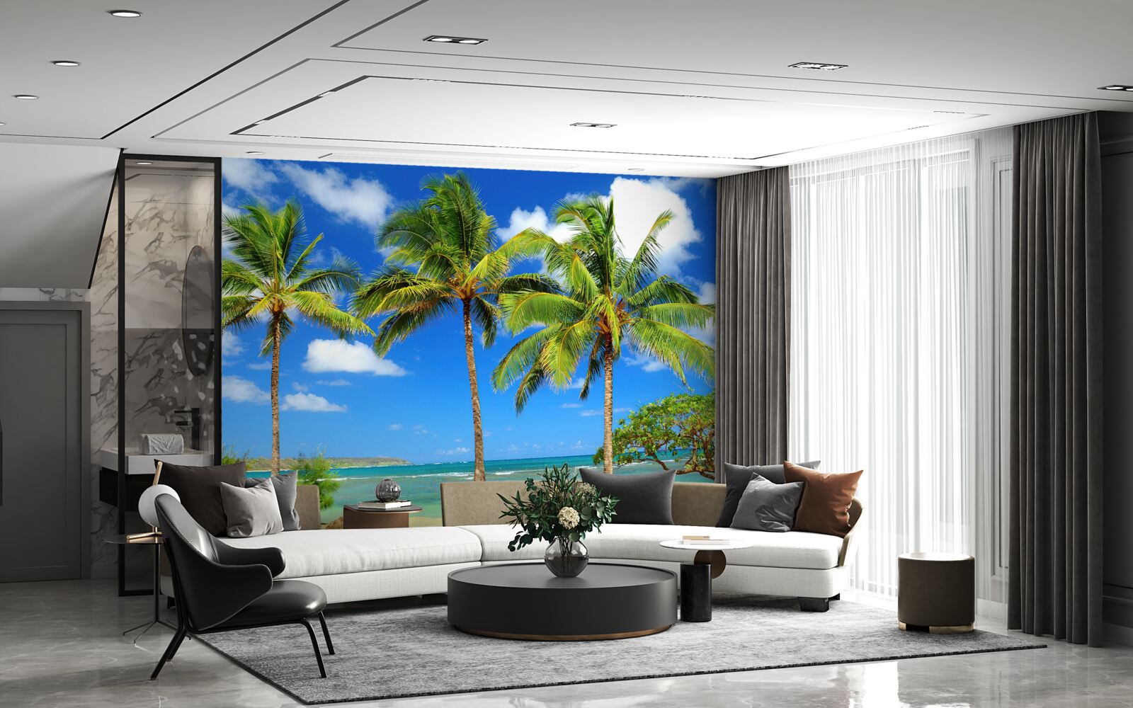 Fotobehang palmbomen aan een zandkust