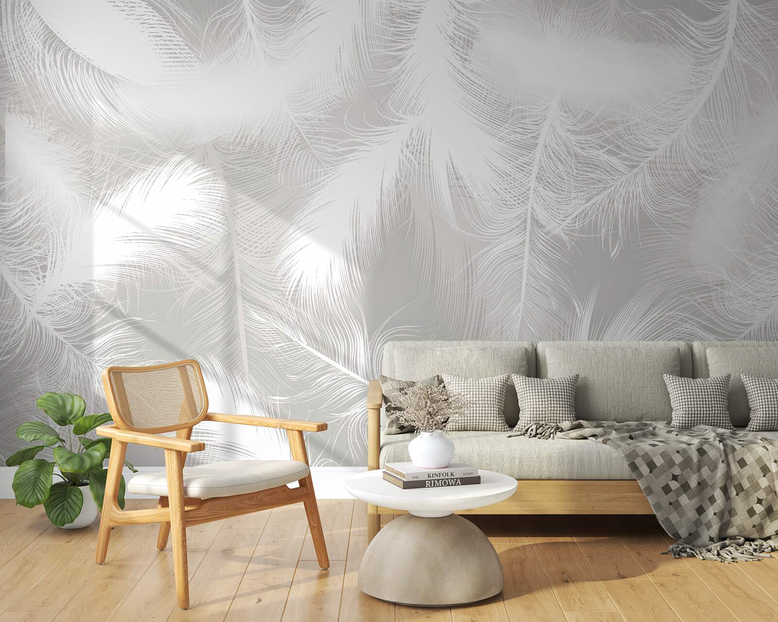 Fotobehang sneeuwwitte veren op de achtergrond