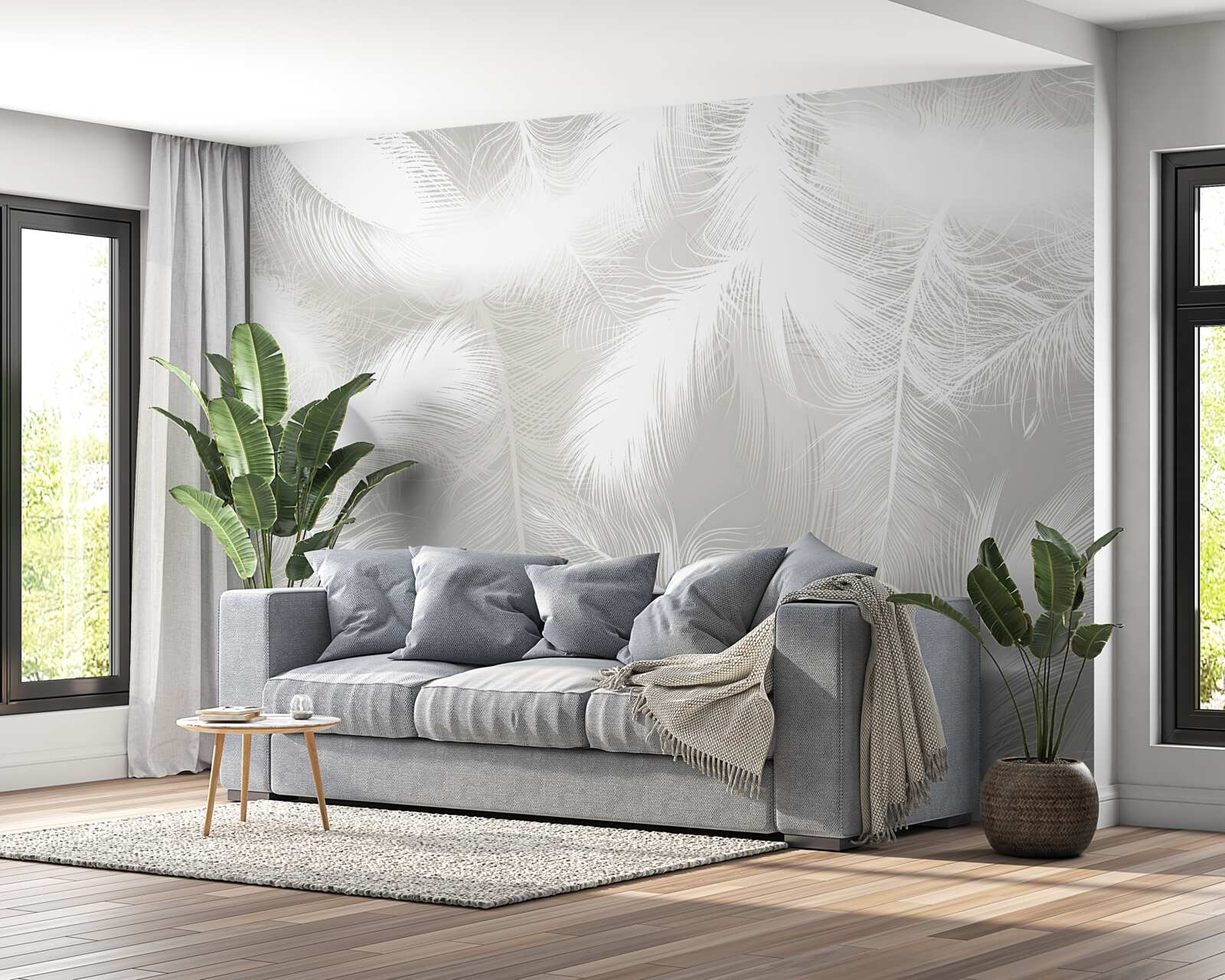 Fotobehang sneeuwwitte veren op de achtergrond