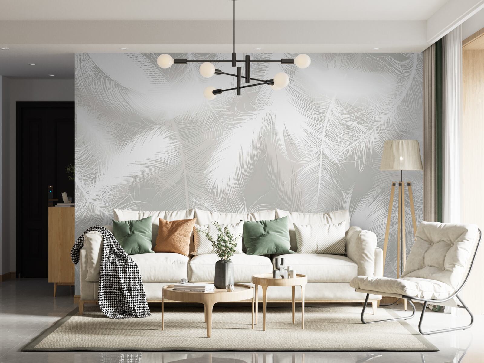 Fotobehang sneeuwwitte veren op de achtergrond