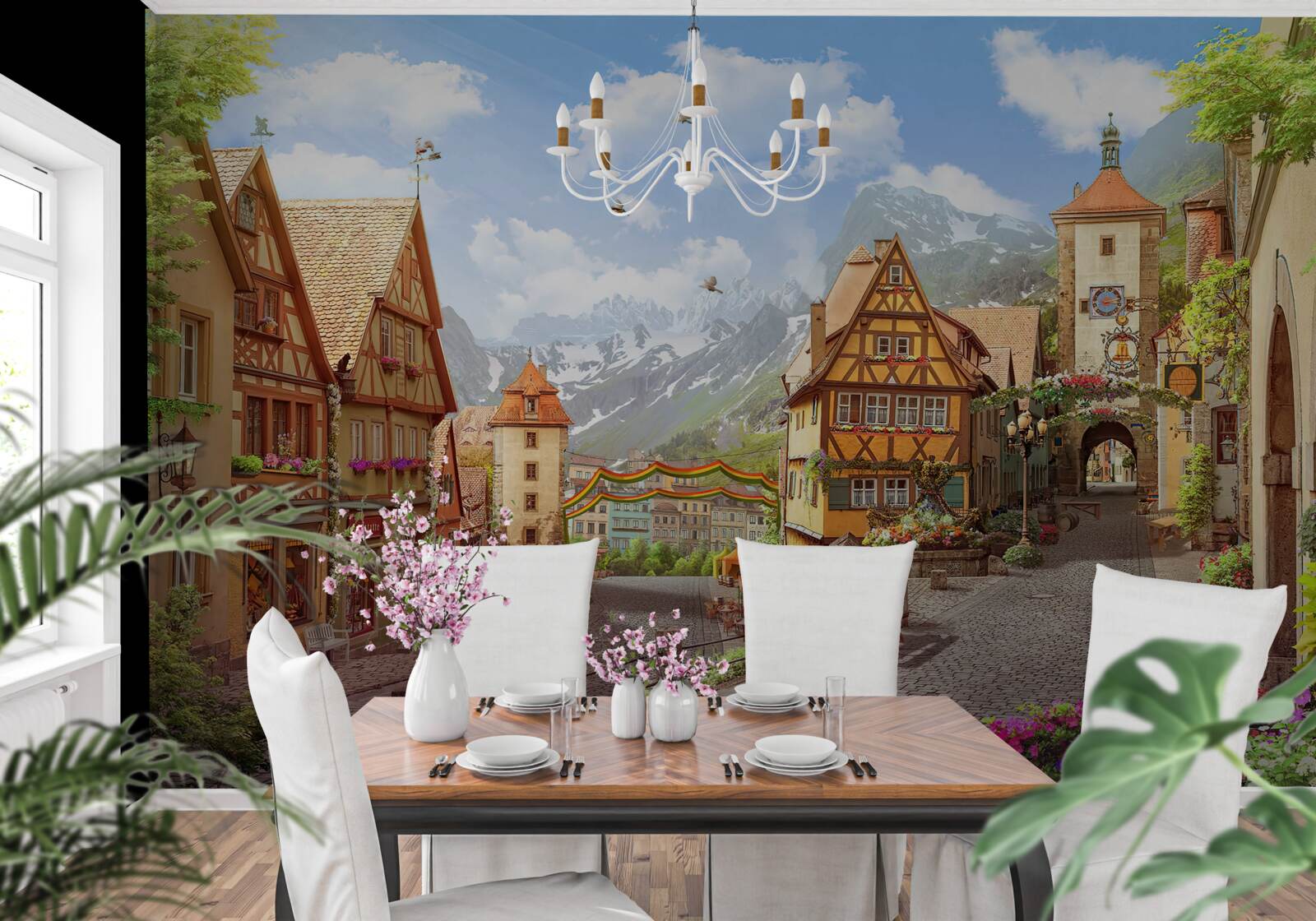 Fotobehang kleine en gezellige stad