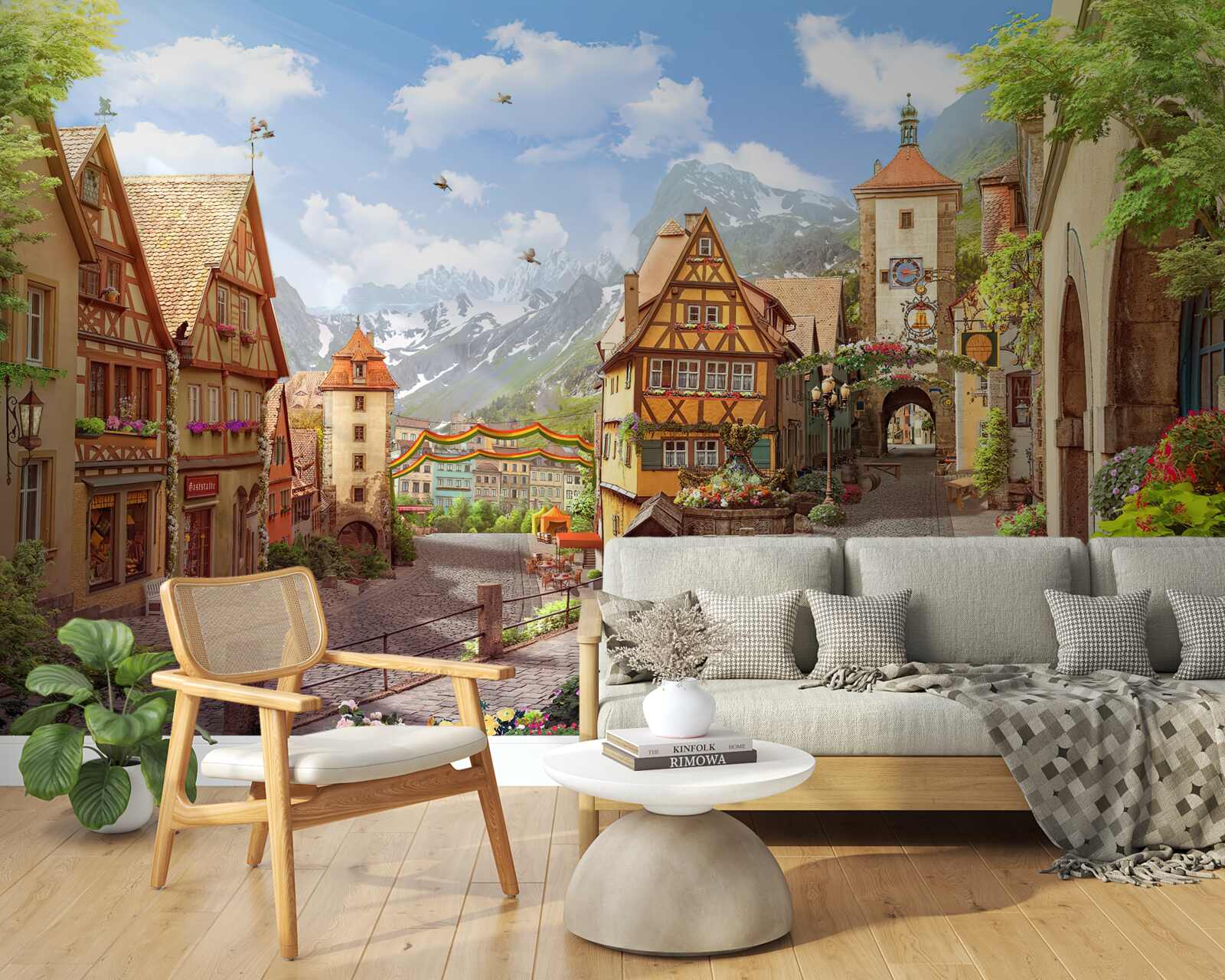 Fotobehang kleine en gezellige stad