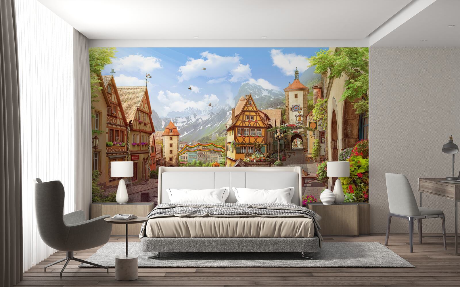 Fotobehang kleine en gezellige stad