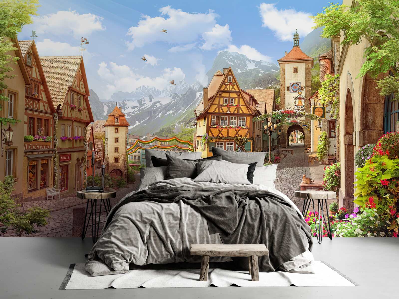 Fotobehang kleine en gezellige stad