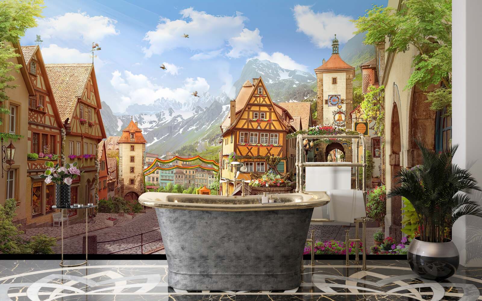 Fotobehang kleine en gezellige stad