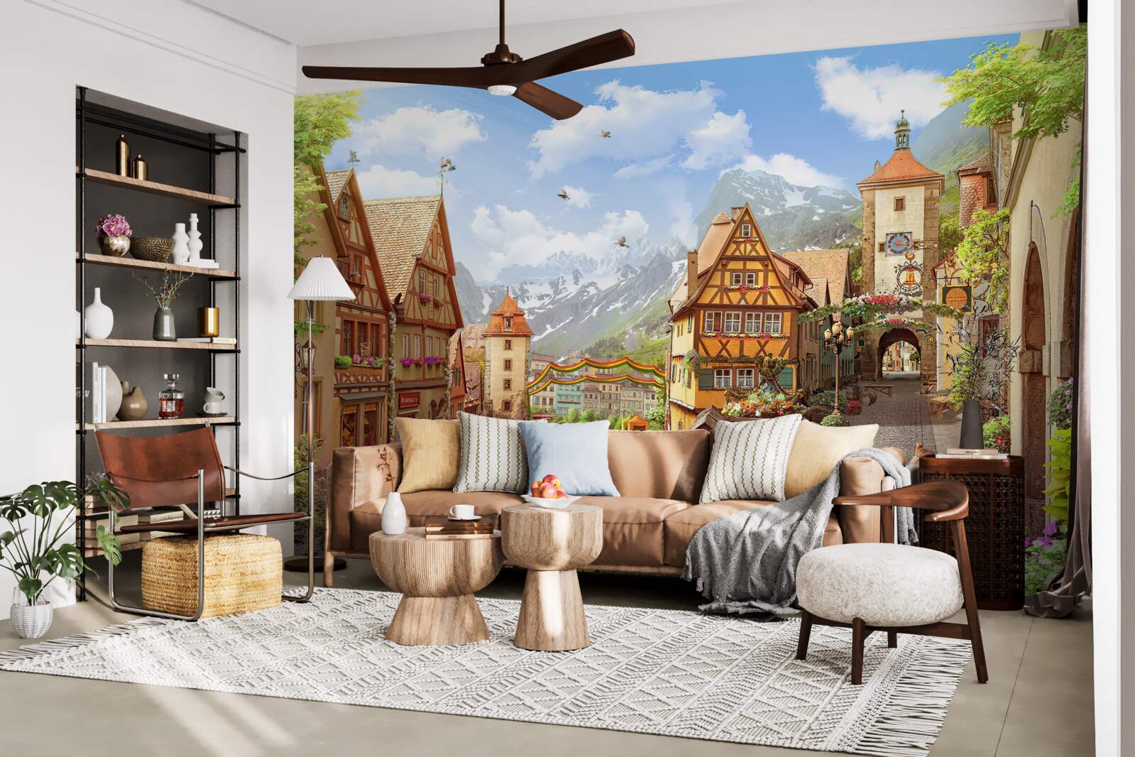 Fotobehang kleine en gezellige stad