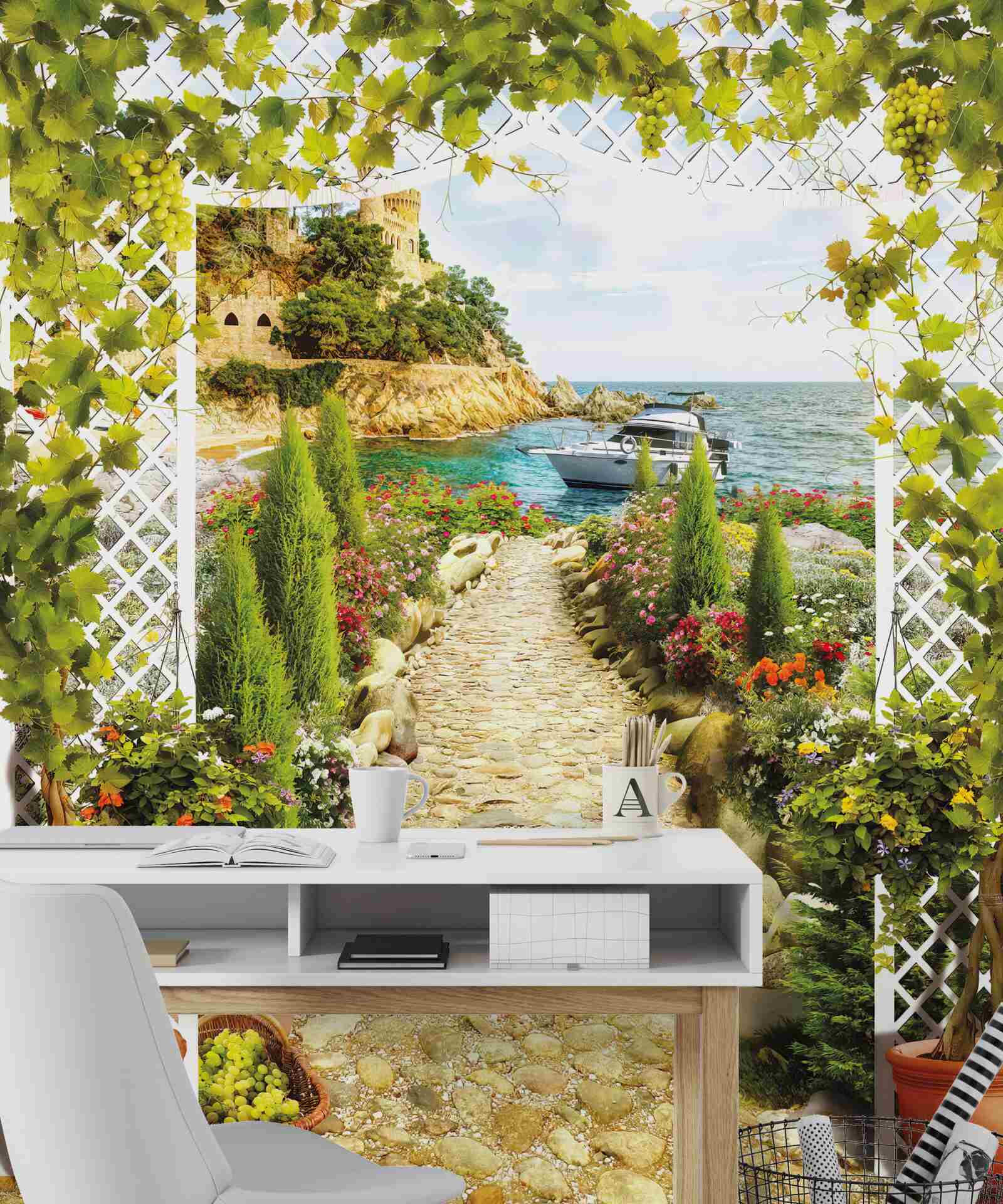 Fotobehang de weg naar de zee en het schip