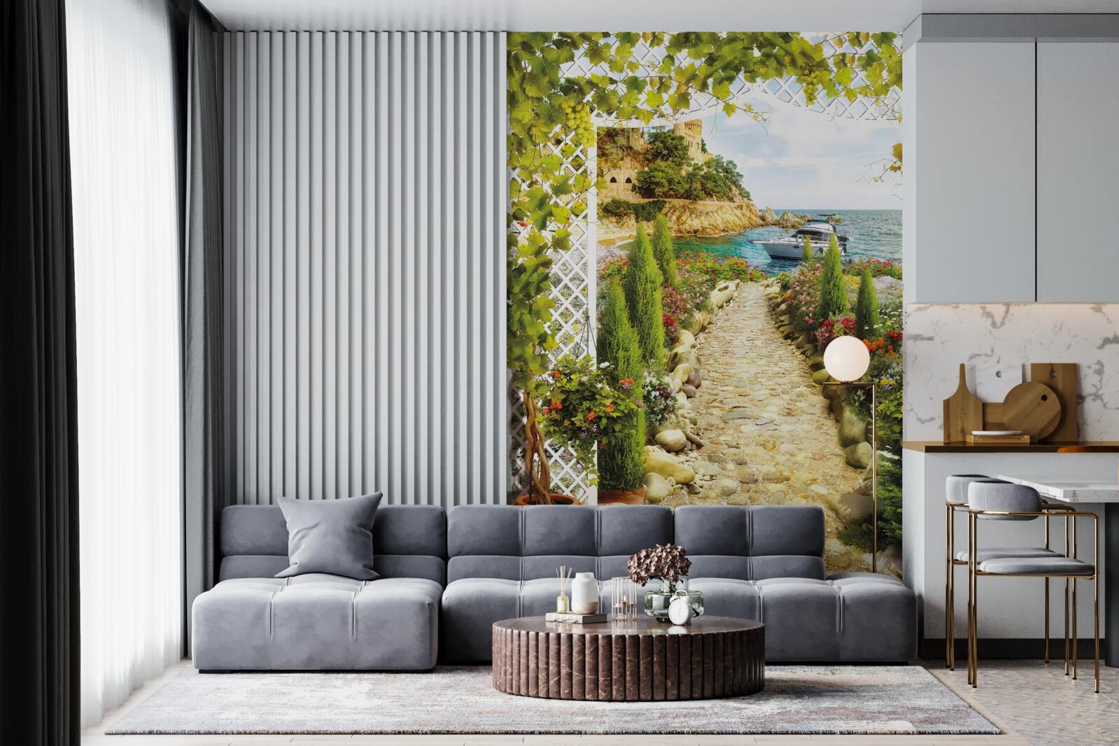 Fotobehang de weg naar de zee en het schip