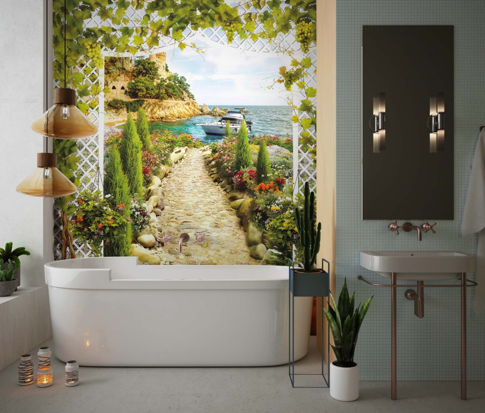 Fotobehang de weg naar de zee en het schip