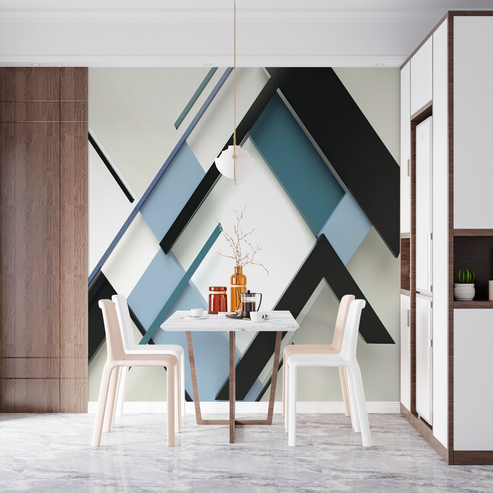 Fotobehang blauwe en zwarte lijnen