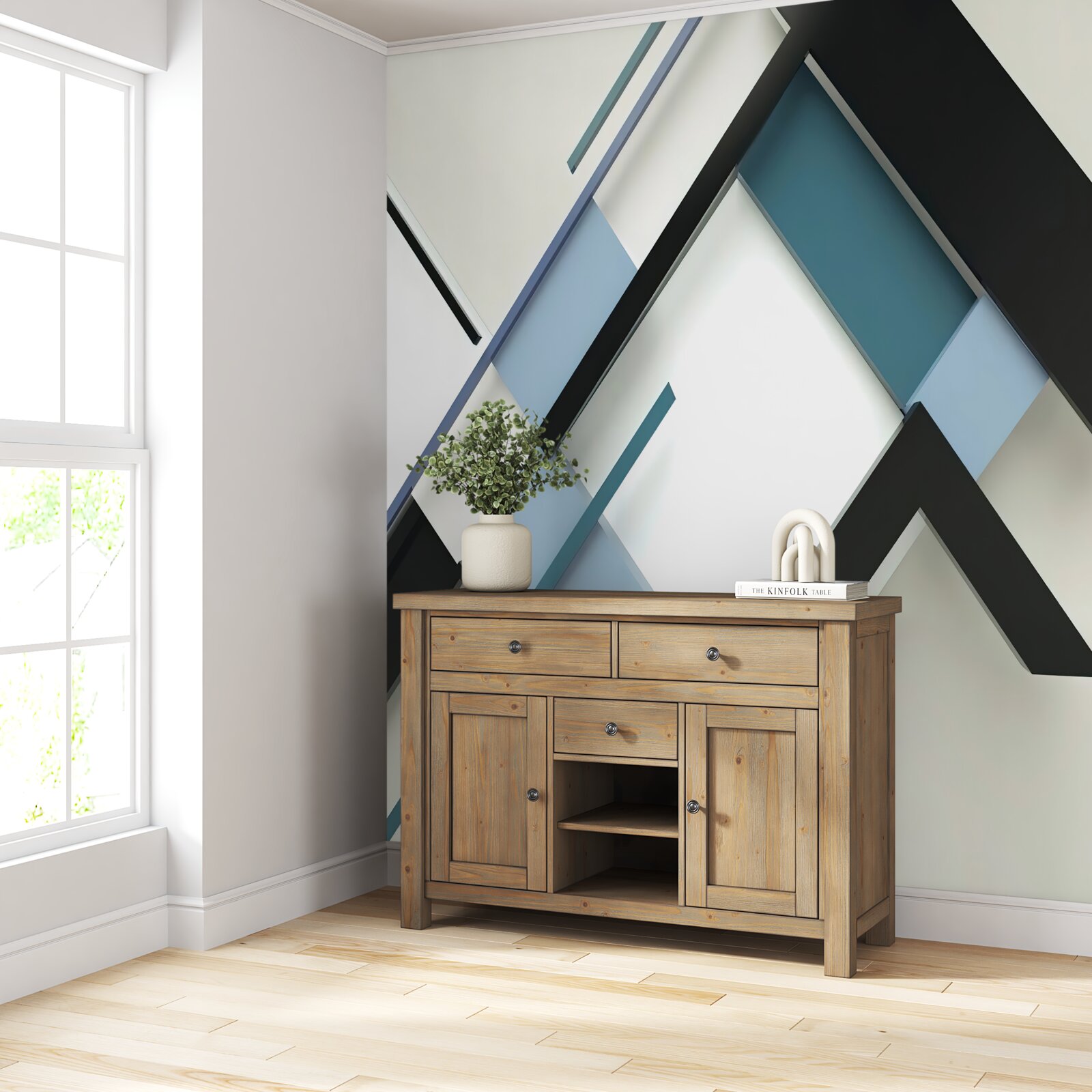 Fotobehang blauwe en zwarte lijnen