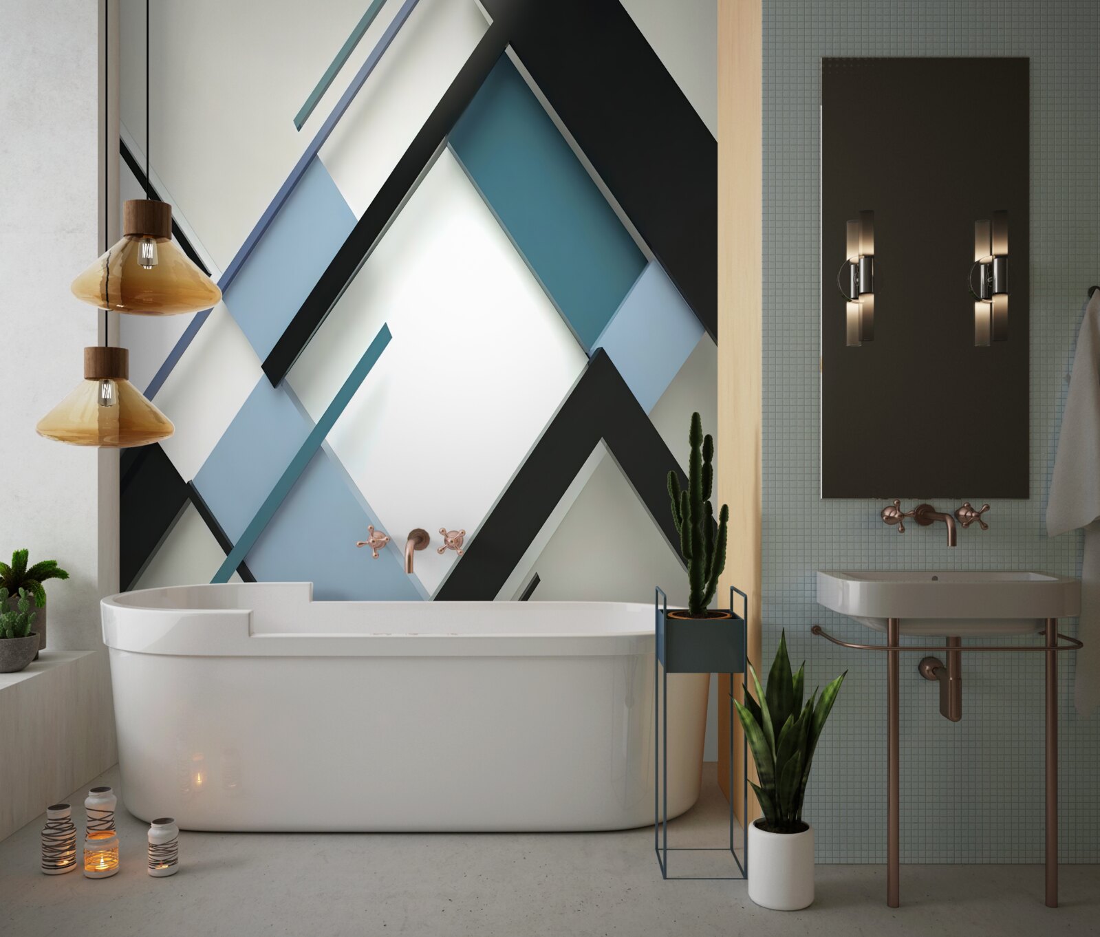 Fotobehang blauwe en zwarte lijnen