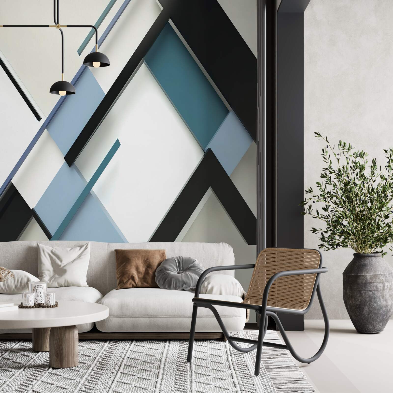 Fotobehang blauwe en zwarte lijnen